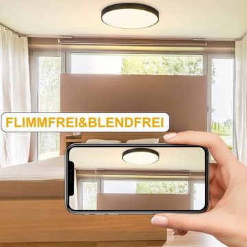 ZMH LED Deckenleuchte Badlampe IP44 Wasserdicht Flach Rund Küchenlampe, Warmweiß (nicht dimmbar), LED fest integriert, Warmweiß, schwarz