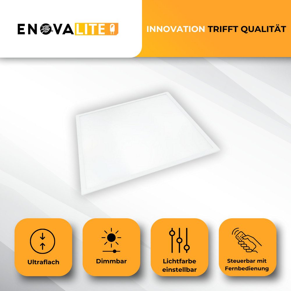 ENOVALITE LED Rasterleuchte LED CCT Panel mit Fernbedienung, dimmbar, 62x62 cm, 36 W, 3600 lm, LED fest integriert, Farbwechsler