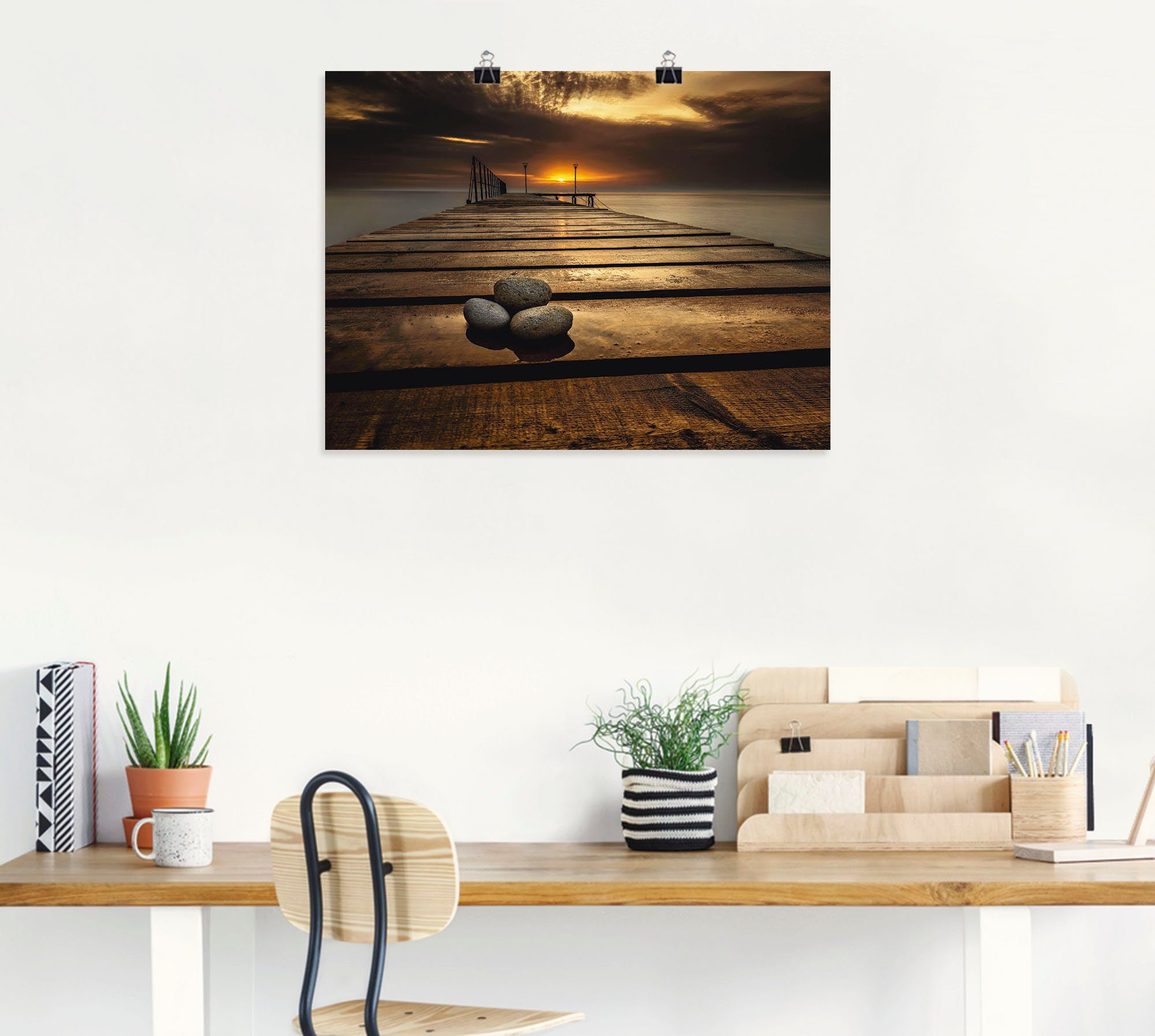 Artland Wandbild Poster am Meer, oder Sonnenaufgang -untergang Alubild, Wandaufkleber & versch. Leinwandbild, St), Größen in (1 als Sonnenaufgang Schwarzen