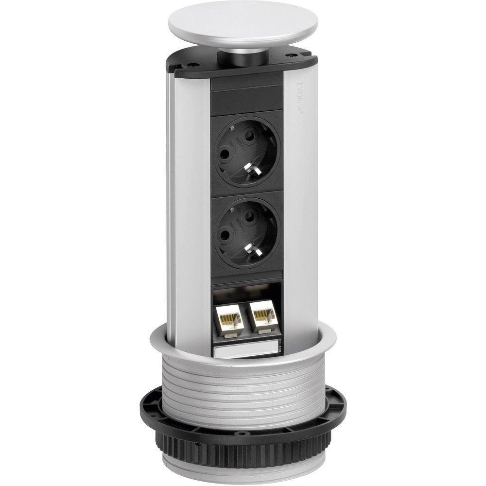 Evoline EVOline 93100314 Steckdosenturm 2fach Schwarz, Silber Schutzkontakt 1 Steckdosenleiste (Kabellänge 3.00 m)