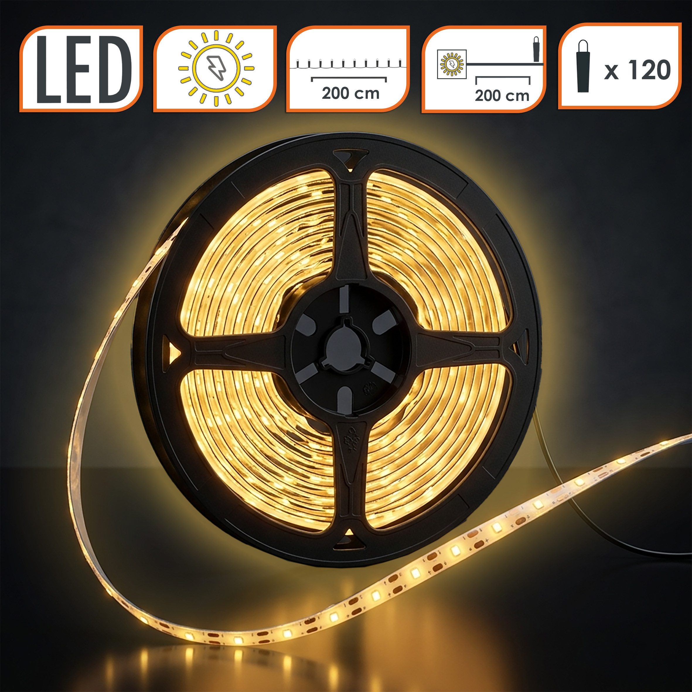 Spetebo LED Stripe Outdoor Solar Lichtstreifen selbstklebend, 120-flammig,Solar LED Stripe selbstklebend warm weiß 200 cm für Außen