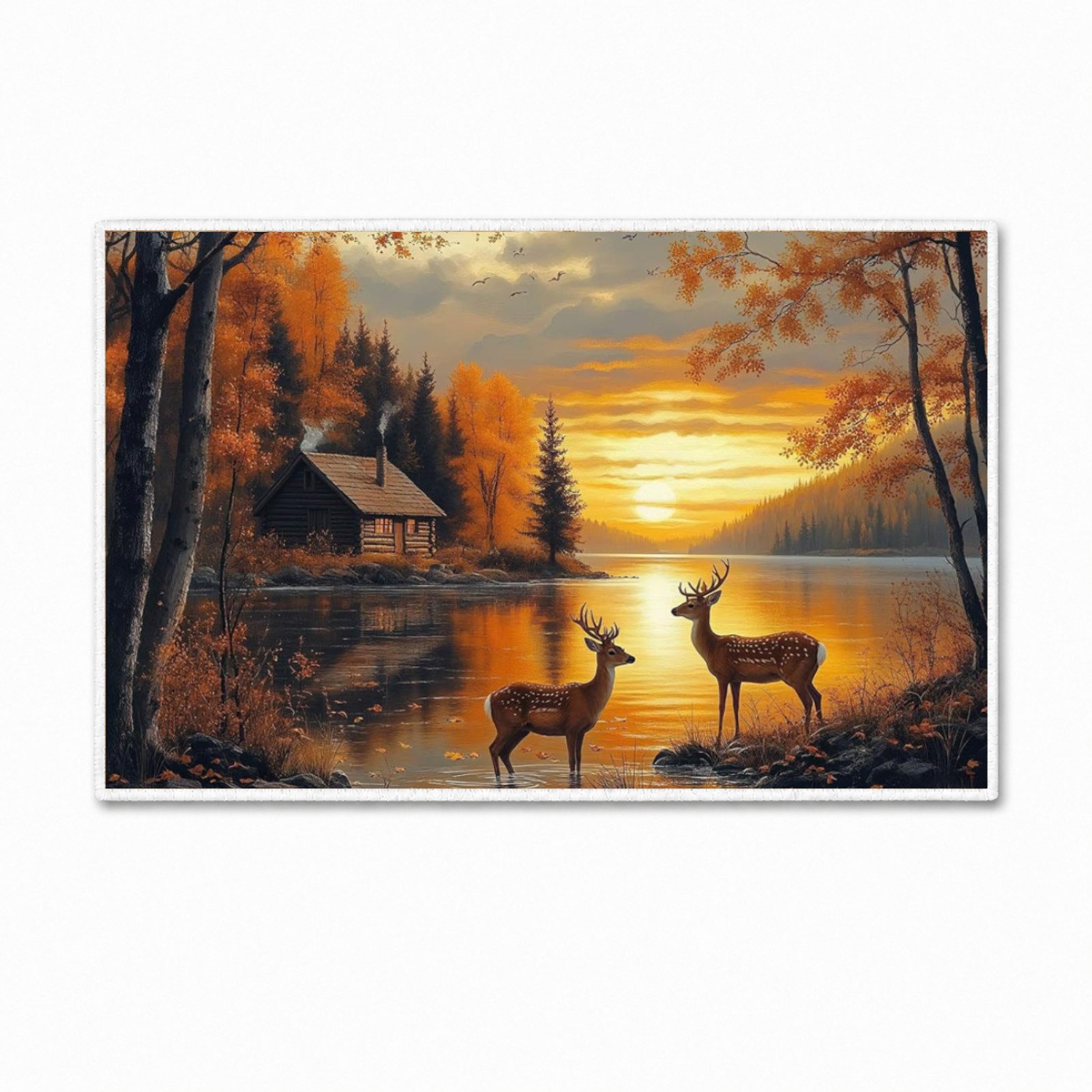 Jumpeak Teppich Wald Teppich Hirsch Motiv, Herbst Landschaft Kunstteppich, Rechteckig, Höhe: 5 mm, rutschfest Weicher Teppich für Wohnzimmer Innenräume