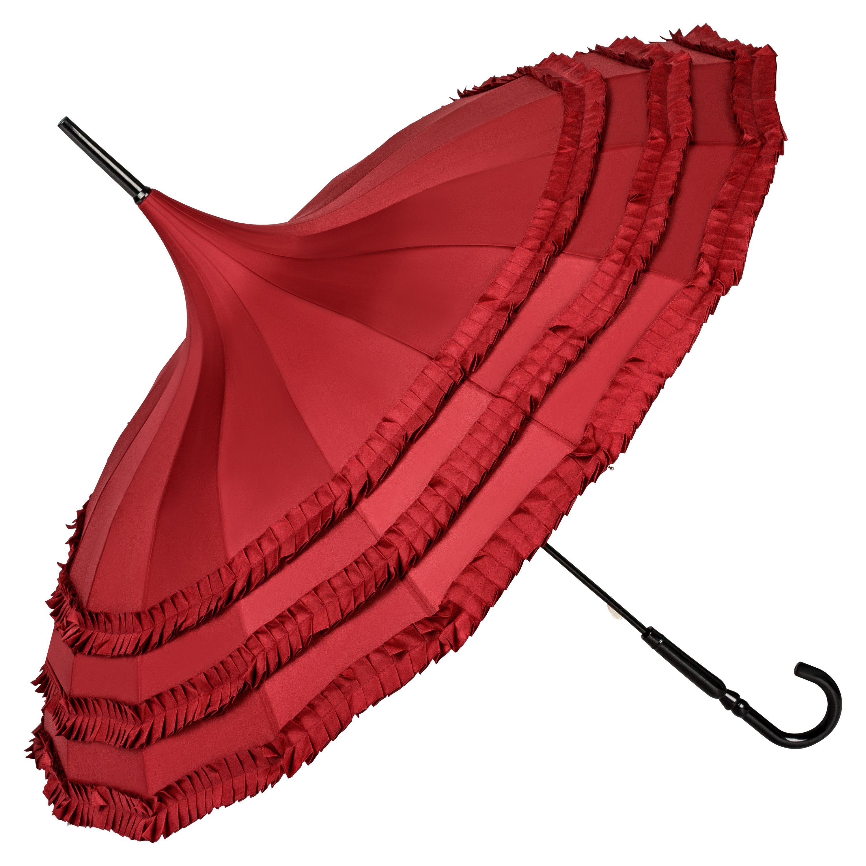 Stockregenschirm Sonnenschirm Rüschenkante von Lilienfeld Rüschen Sarah, bordeaux Pagode Regenschirm