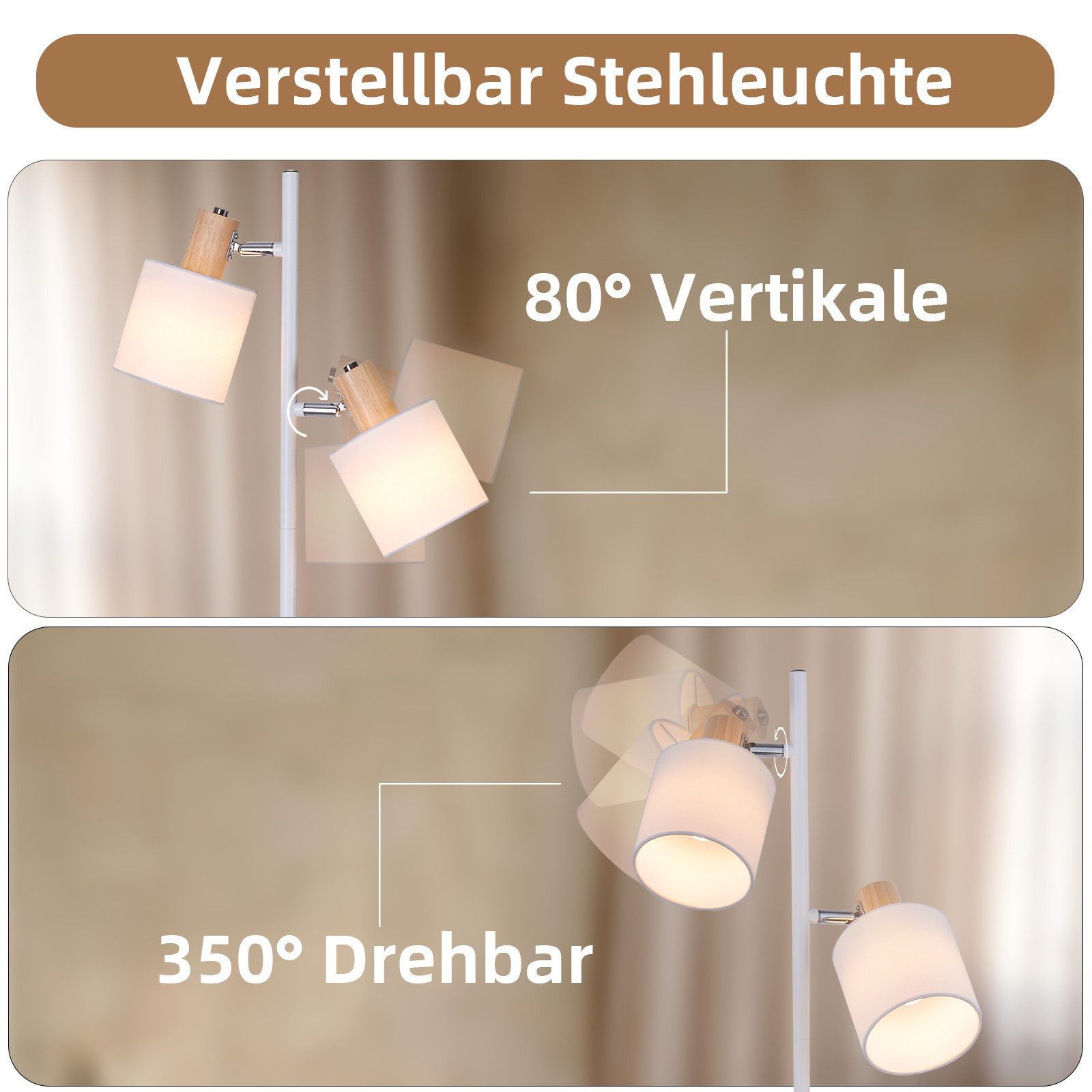 ZMH Stehlampe Wohnzimmer 145cm 2 Flammig Weiß Stoffschirm Drehbar für Schla günstig online kaufen
