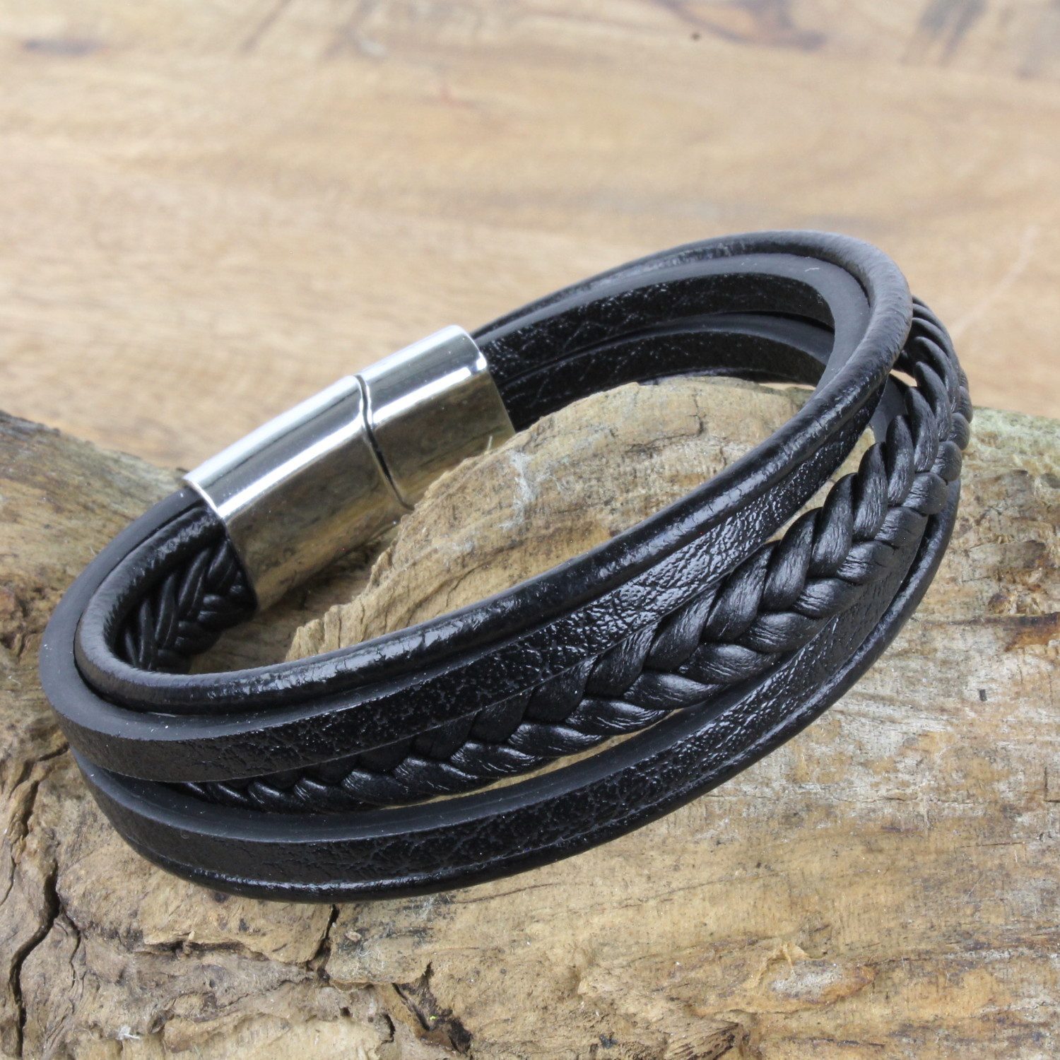 KARMA Armband Herrenarmband 5reihig Leder schwarz günstig online kaufen