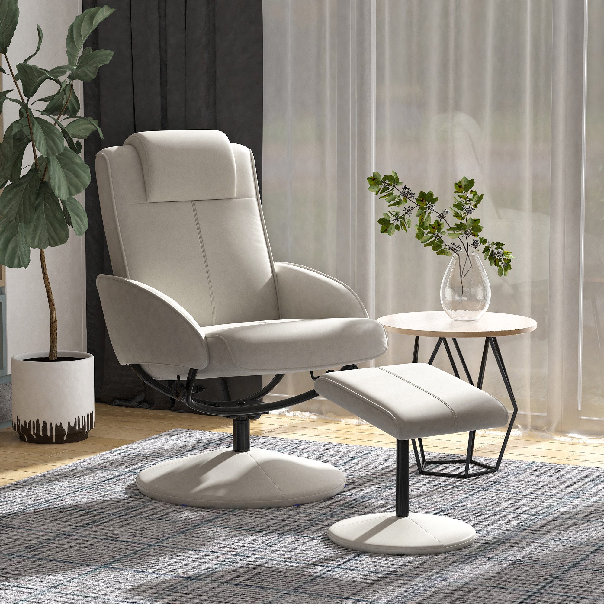 HOMCOM Polsterstuhl Liegesessel 360° drehbar mit Fußstütze (Relaxsessel, 2 St), Grau 78 x 67 x 98 cm
