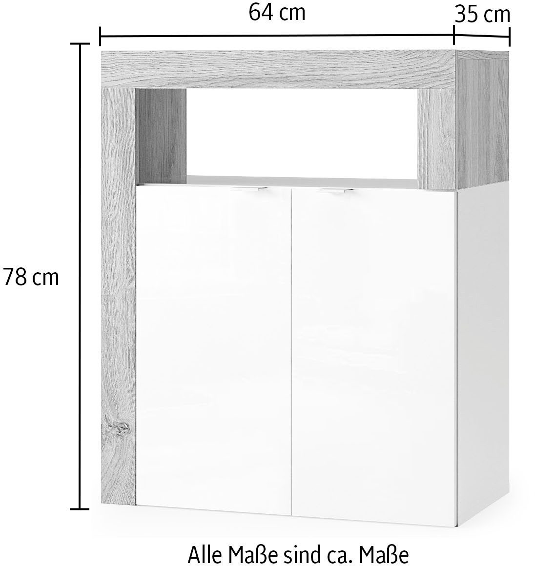 welltime Unterschrank Hamburg Höhe 78 cm, Breite 64 cm, Badkommode mit 2 Türen, Badezimmerschrank, dekorativer Rahmen, offenes Fach, Metallgriffe – Bild 3 von 3