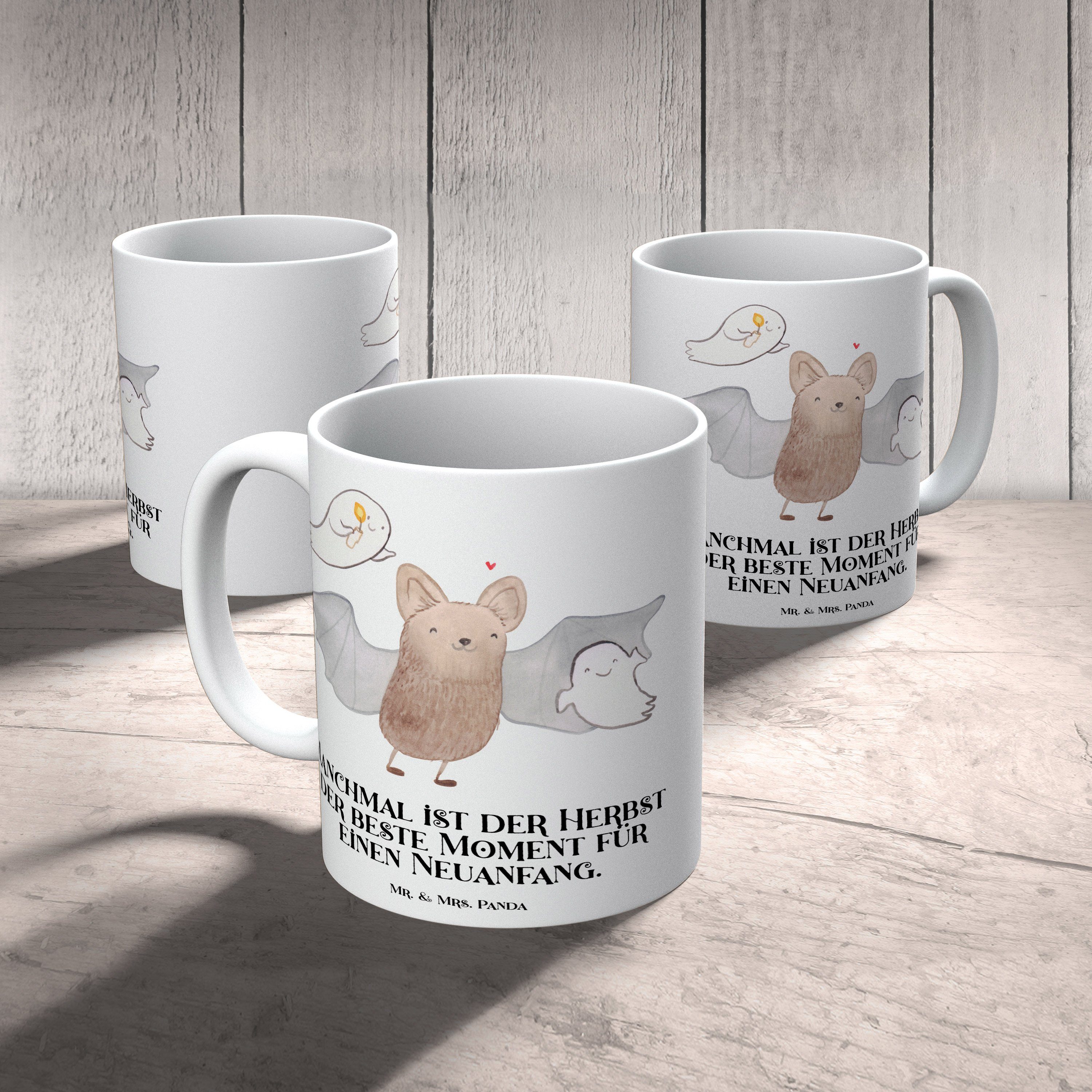 Mr. & Mrs. Panda Tasse Süßes Fledermaus - Keramiktasse, - sonst Keramik Gespenster Weiß Geschenk, gi