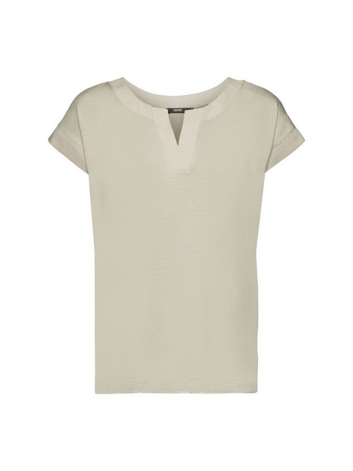 Esprit Collection T-Shirt T-Shirt mit V-Ausschnitt, TENCEL™ (1-tlg),  Ärmelkanten und Ausschnitt mit Kontrastblende