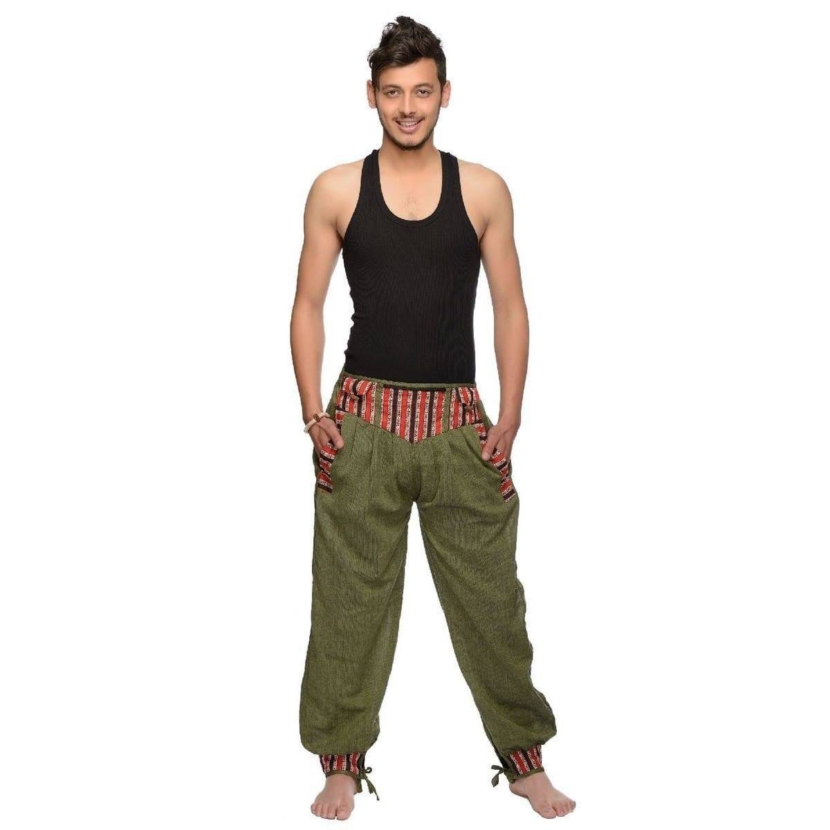 SIMANDRA Stoffhose Freizeithose Thamel Stoffhose Grün Bindeband) breitem (Herren, bestickt gewebtem mit 1-tlg., mit Bund