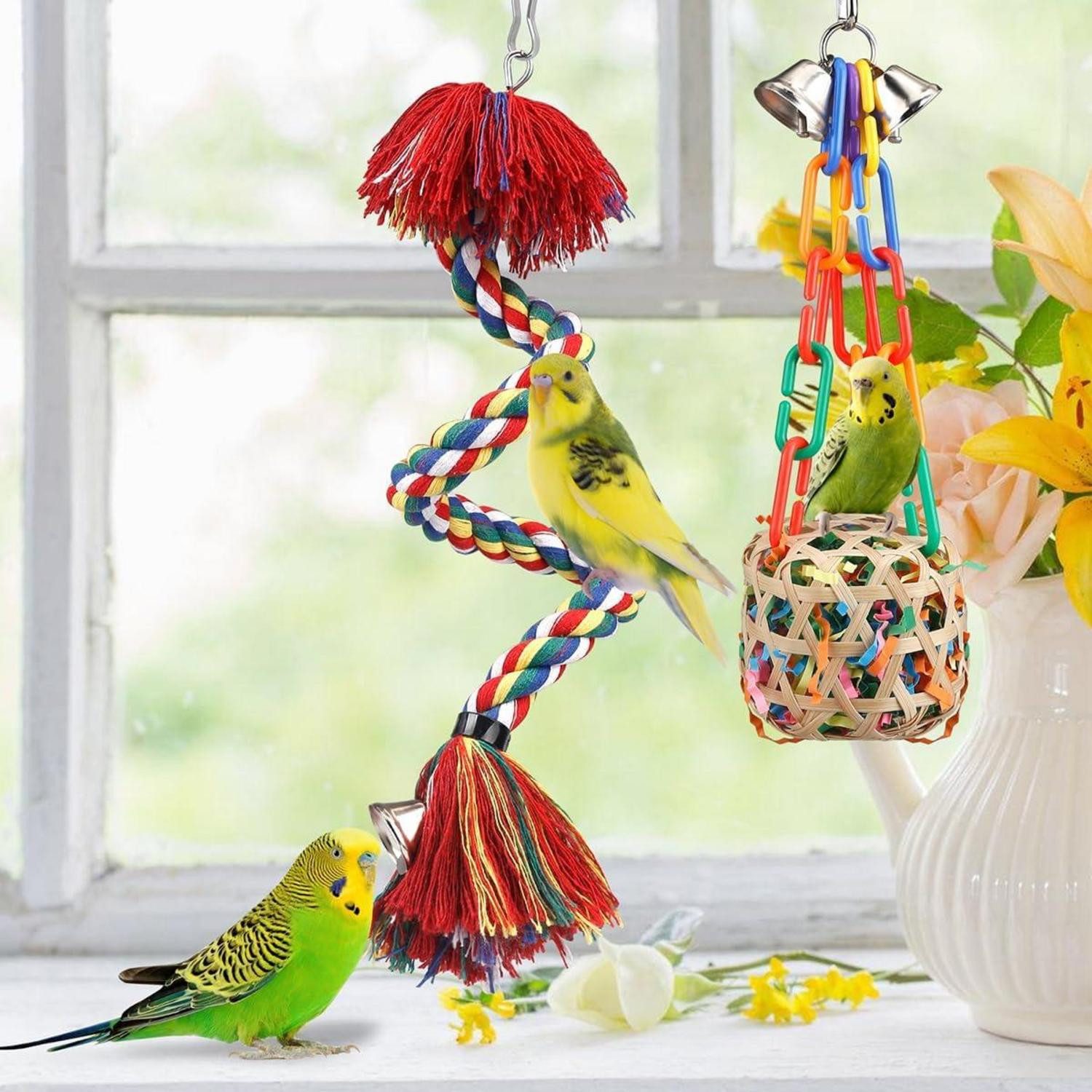 LuxusKollektion Vogelkäfig Vogelspielzeug Seilsitzstange Glocke bunt günstig online kaufen