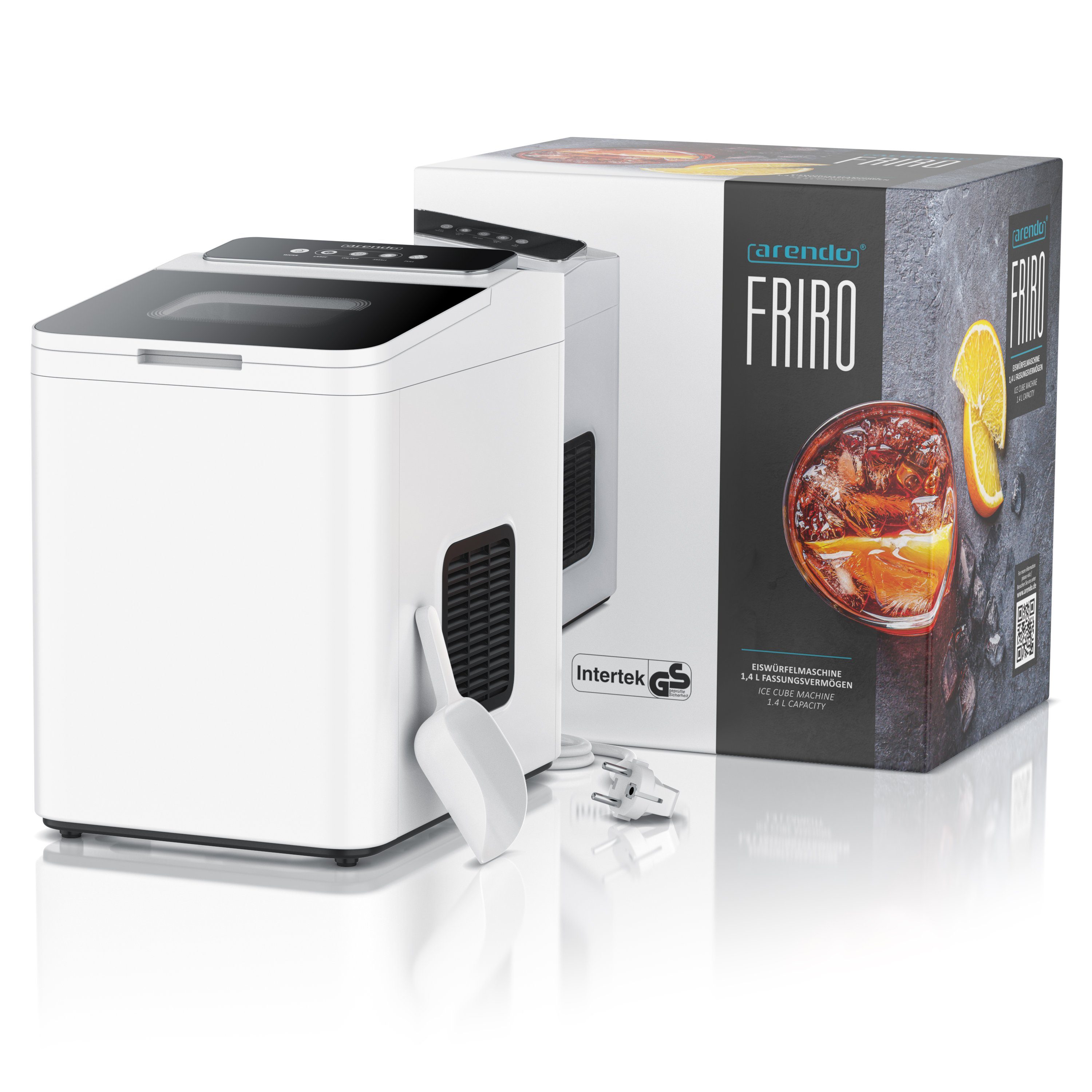 Arendo Eiswürfelmaschine Eiswürfelbehälter 1,4L, 9 Eiswürfel in 9 Minuten, Eiswürfelschaufel, Edelstahl, 2 Größen, Sichtfenster, Eiswürfelschaufel, BPA-frei, 105 W