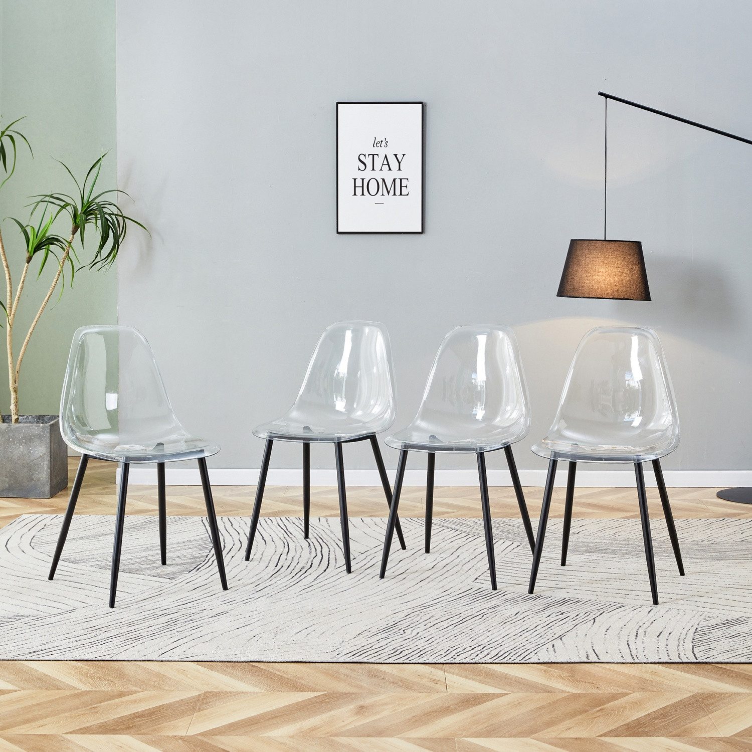ANYSUN Esszimmerstuhl Esszimmerstühle 4er Set, transparentem Kunststoff Sitz (Mit Metallbeinen, stabil und rutschfest, leicht zu reinigen), Moderne Küchenstühle, Transparente Stühle für Esszimmer,Küche,Büro usw
