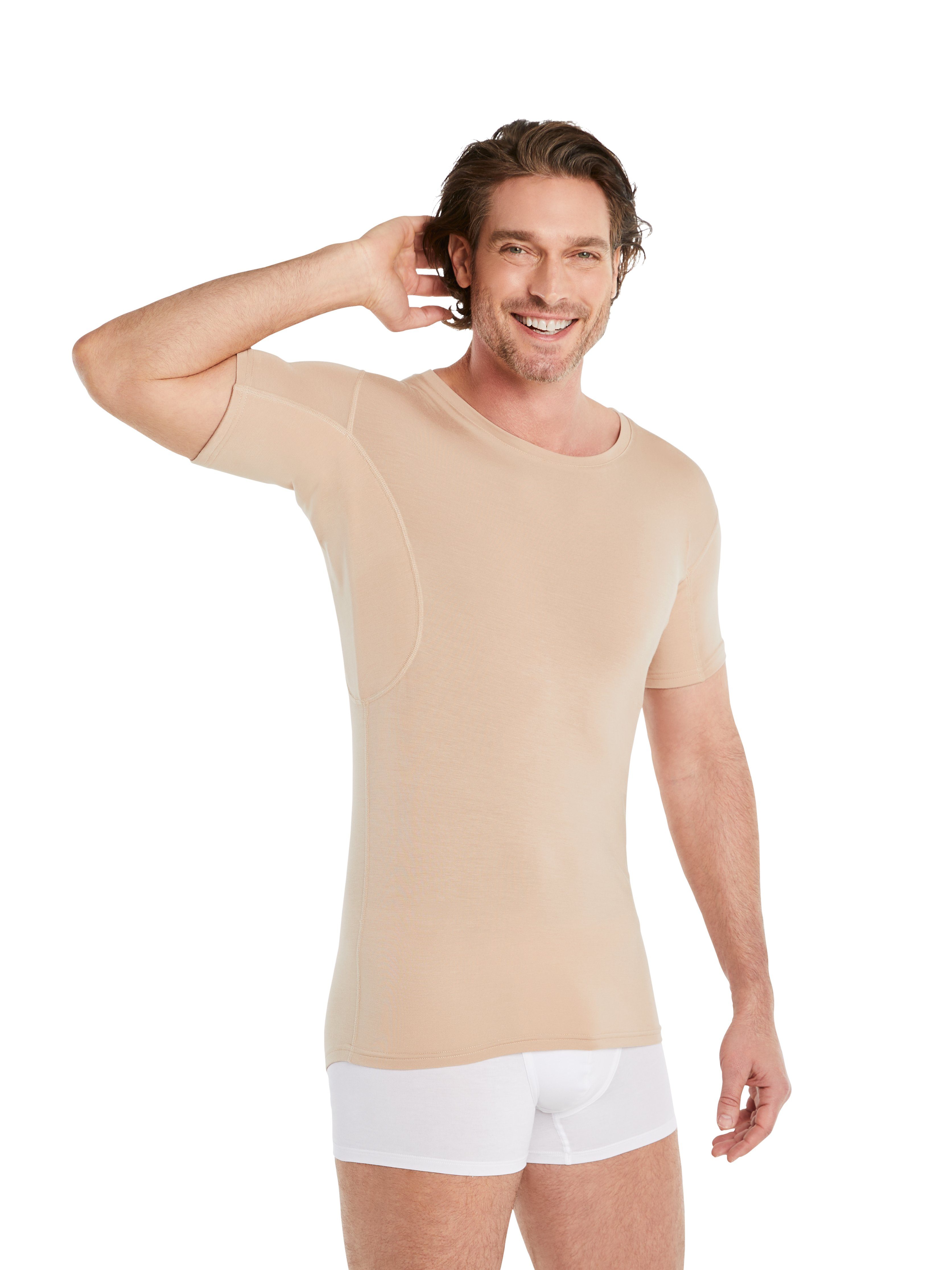 FINN Design Unterhemd Anti-Schweiß Unterhemd Herren mit Rundhals 100% Schutz vor Schweißflecken, garantierte Wirkung Light-Beige