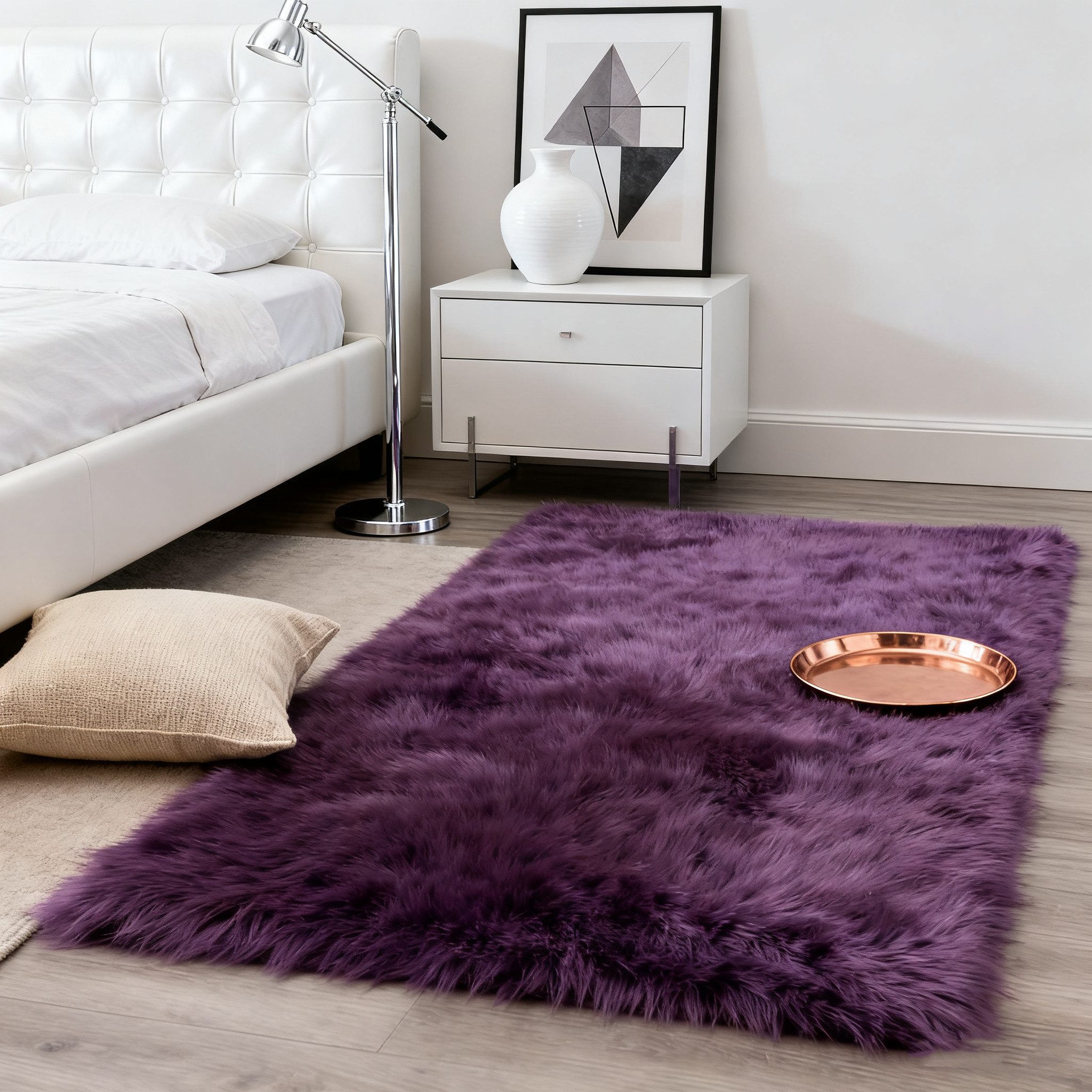 BTTO Teppich Kunstfell Teppich,Flauschiger Teppich Wohnzimmer,Uni-Farben, 50*80cm, Rechteckig