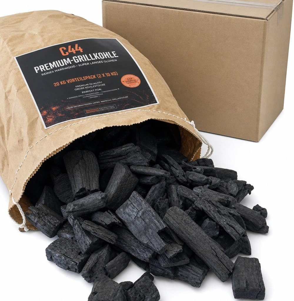 C44-Zittau Grillkohle Premium Holzkohle 20 kg aus Hartholz für Grill & Smoker, 20 kg, (2-St., 2 x 10 kg), Grillkohle Gastroqualität für Pizzaofen & Dutch Oven, lange Glut