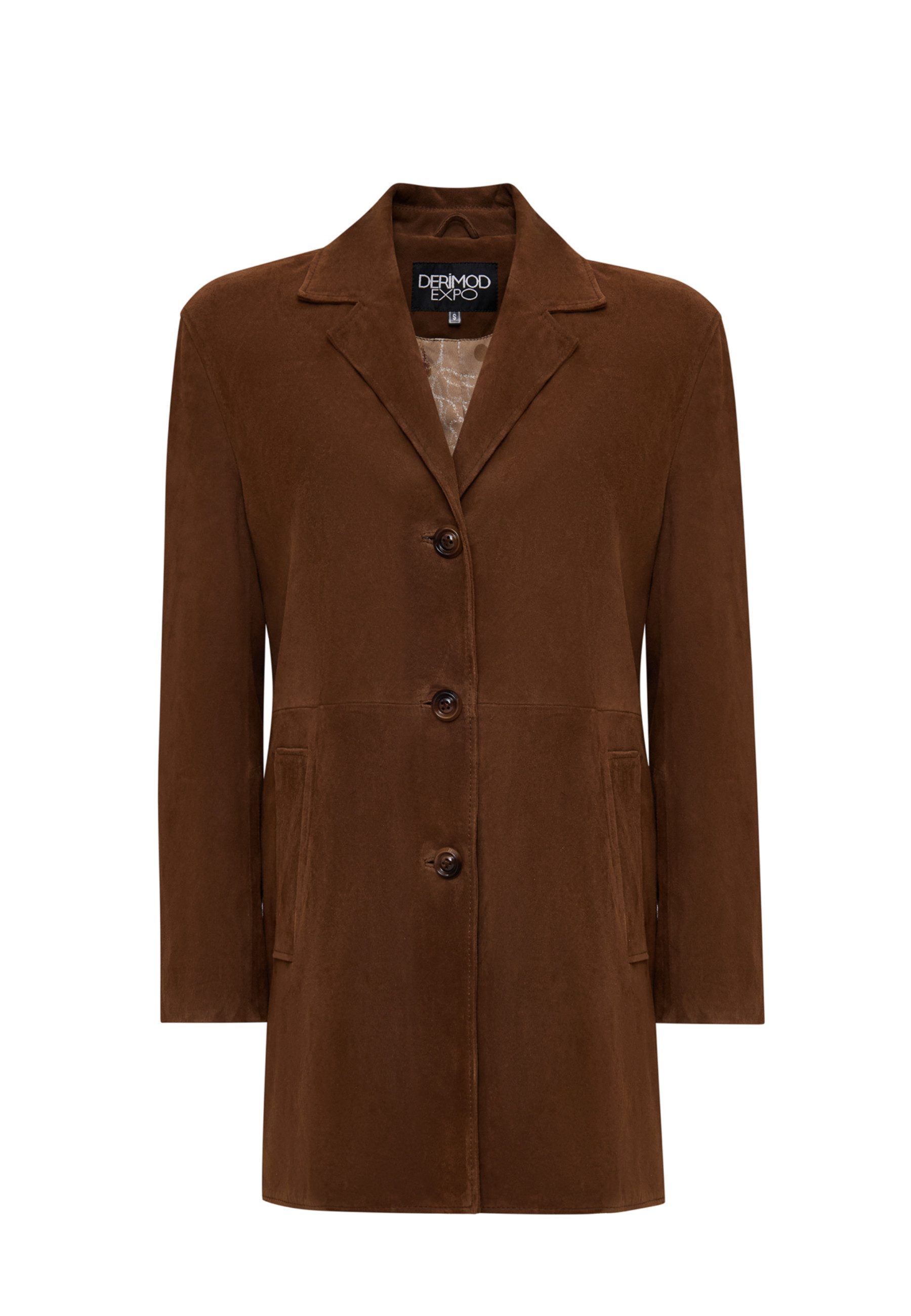 Derimod Lederjacke Emma Suede Leder-Mantel Regular Fit, Knopfverschluss, Re günstig online kaufen