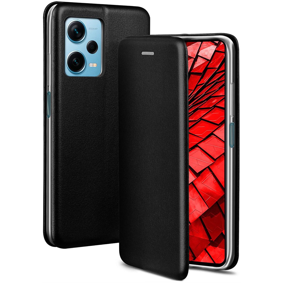 ONEFLOW Handyhülle für Redmi Note 12 Pro+ 5G Premium Hülle Business Cover Schwarz 6,67 Zoll, 360 Grad Schutzhülle Flip Case Etui Klapphülle Dünn Leder Handy Tasche