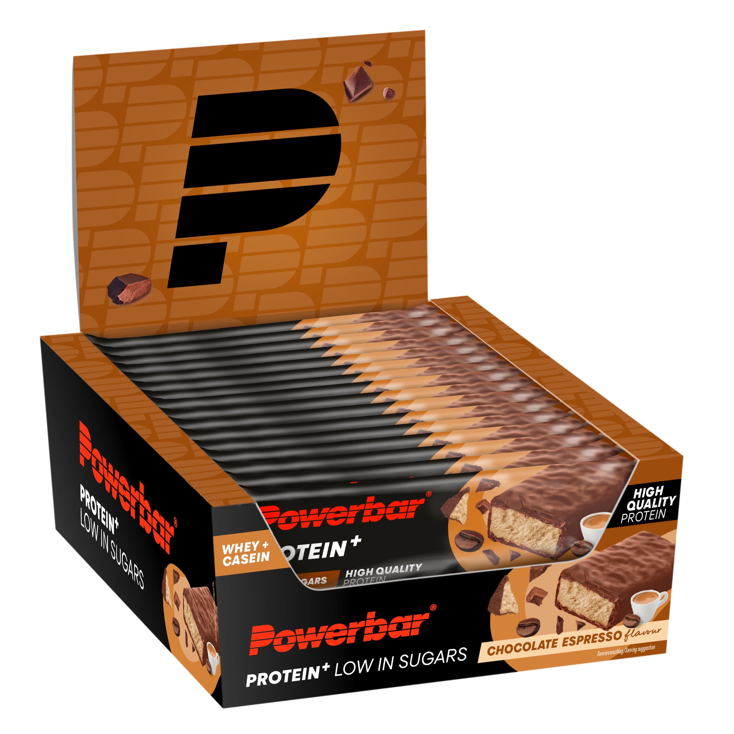 PowerBar Protein Plus - Low Sugar - Chocolate Espresso - 16x35g Riegel Riegel, 16 er Display à 16 St., 720 g, Hochwertiges Eiweiß, bis zu 11 Gramm je Geschmacksrichtung