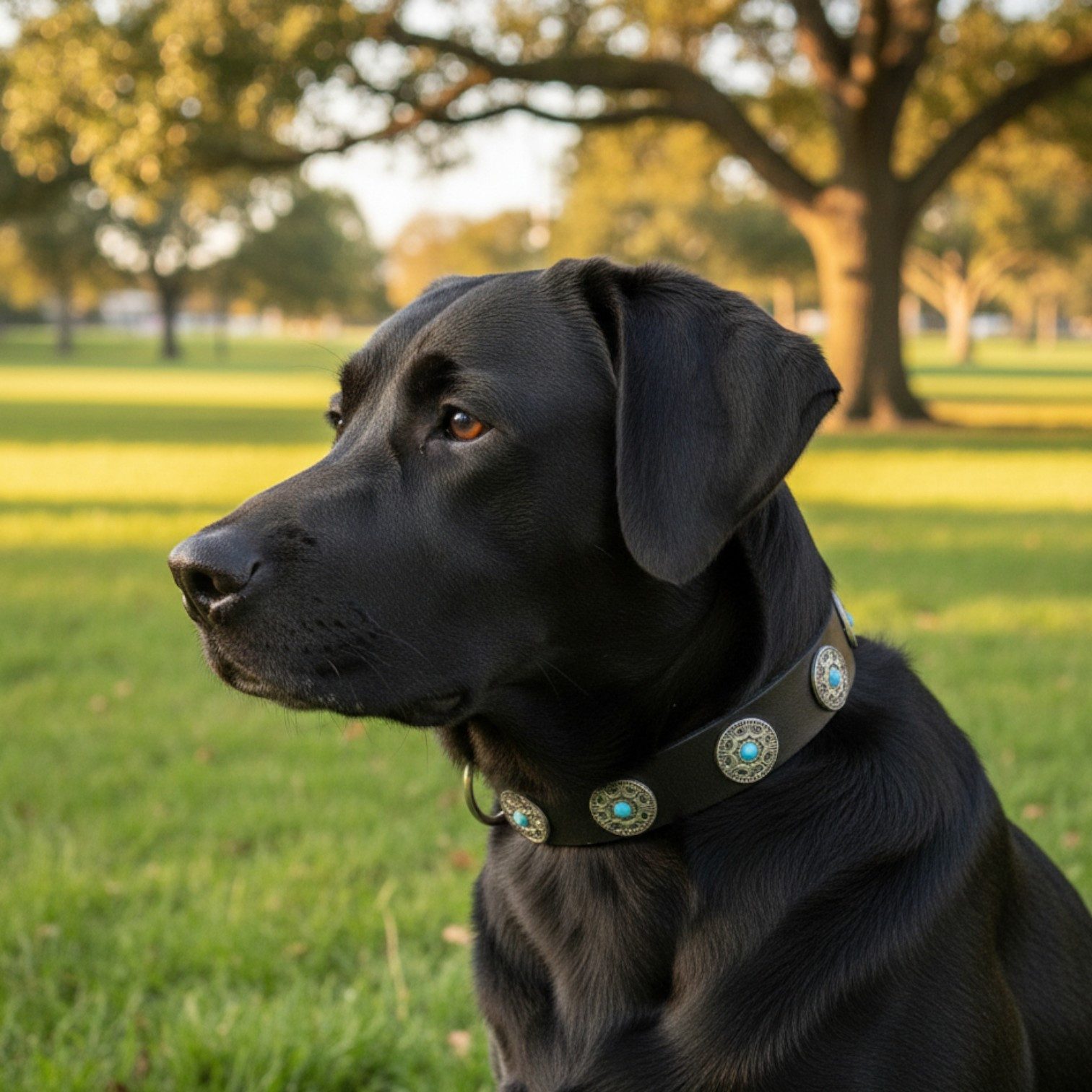 FRONHOFER Hunde-Halsband 18684, Echtleder, robustes Naturleder im Vintage Stil, mit türkisen Zierteilen