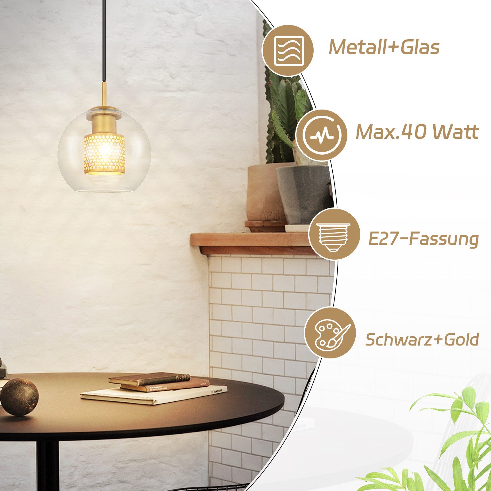 ZMH Pendelleuchte Esszimmer 1 Flammig Modern 150CM E27 Glas Hängelampe Flur günstig online kaufen