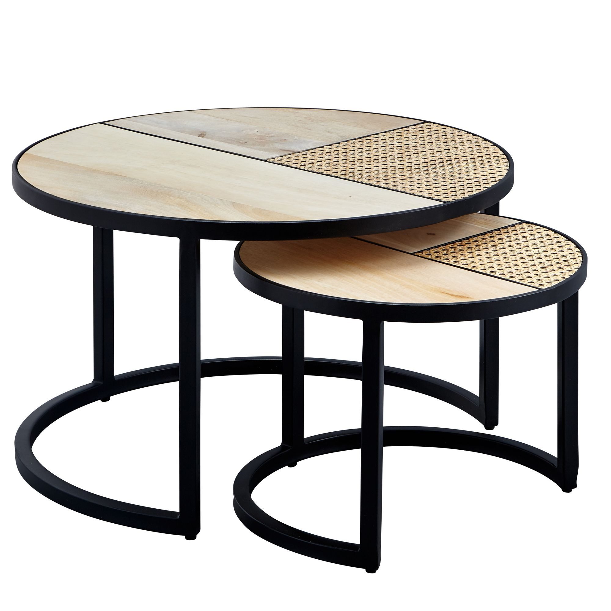 Couchtisch Design 2er Set Mango Rattan Beistelltisch Rund Satztisch
