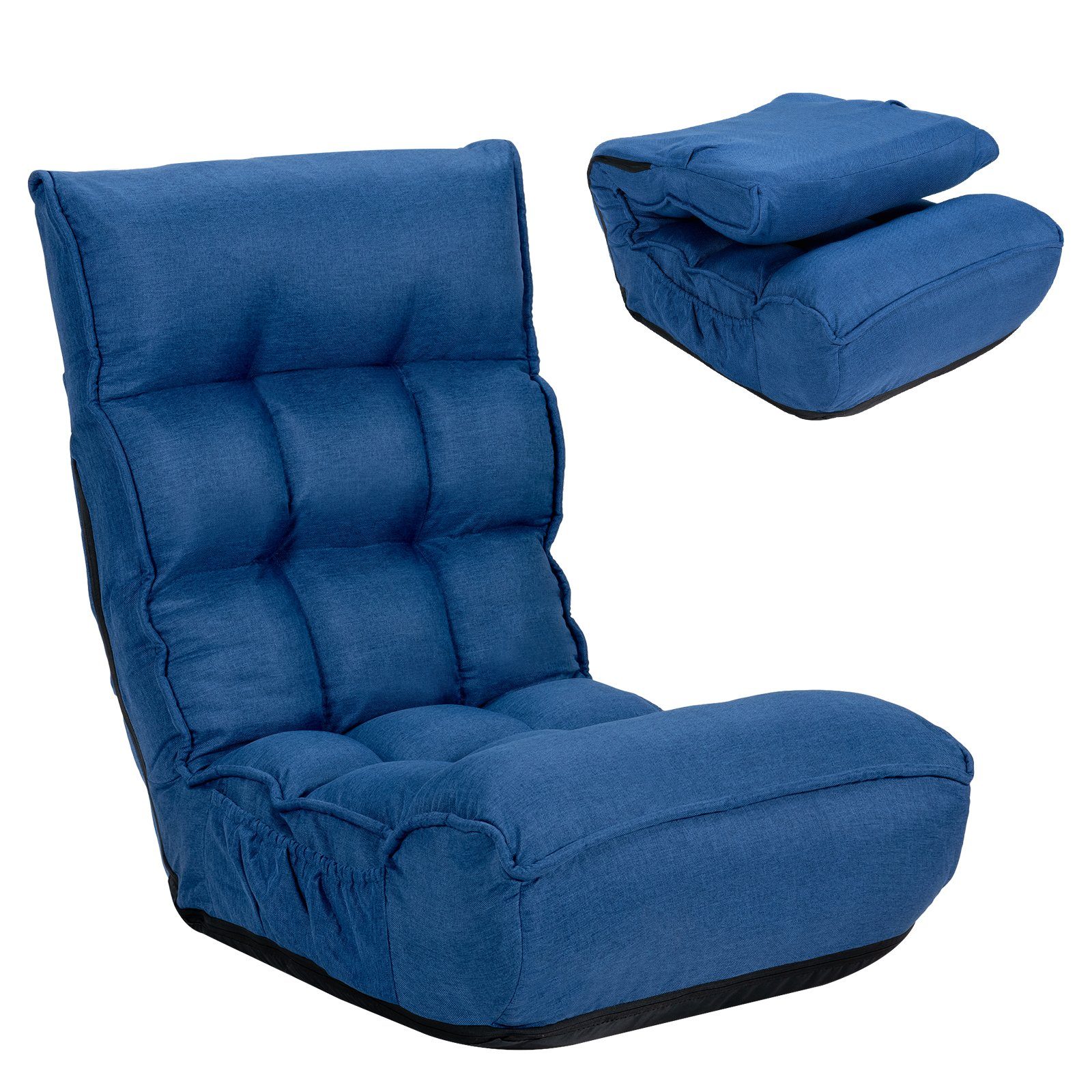 COSTWAY Relaxsessel, verstellbare Rückenlehne&Kopfstütze, klappbar, 140kg Blau | Sessel