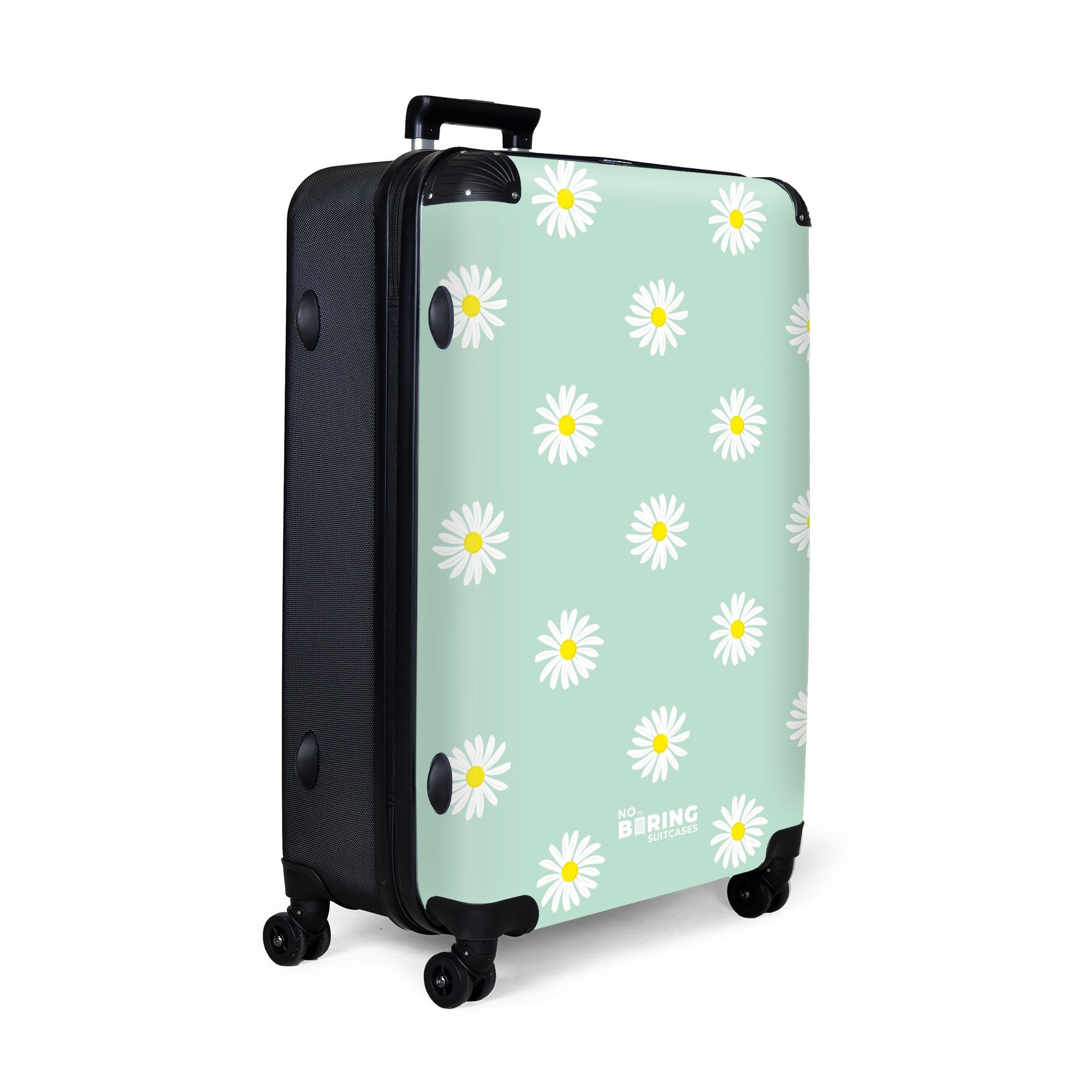 NoBoringSuitcases.com© Hartschalen-Trolley Pastellgrün mit Gänseblümchen 77 günstig online kaufen