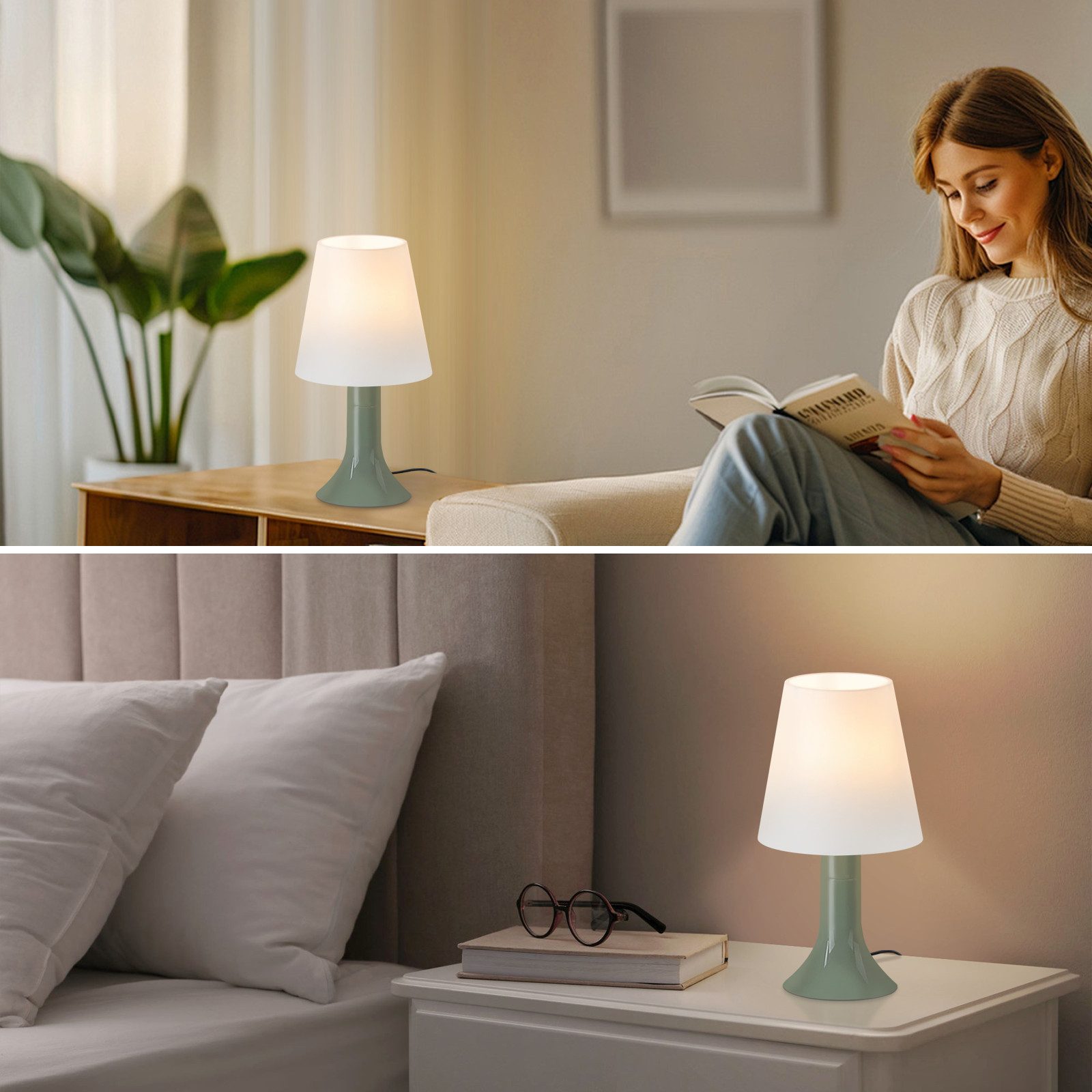 Nettlife Nachttischlampe 2er Set Tischlampe schlafzimmer mit Kabel Kleine E14 Moderne, LED wechselbar, Landhausstil Tischlampen für Esstisch Schlafzimmer Wohnzi – Bild 5 von 5