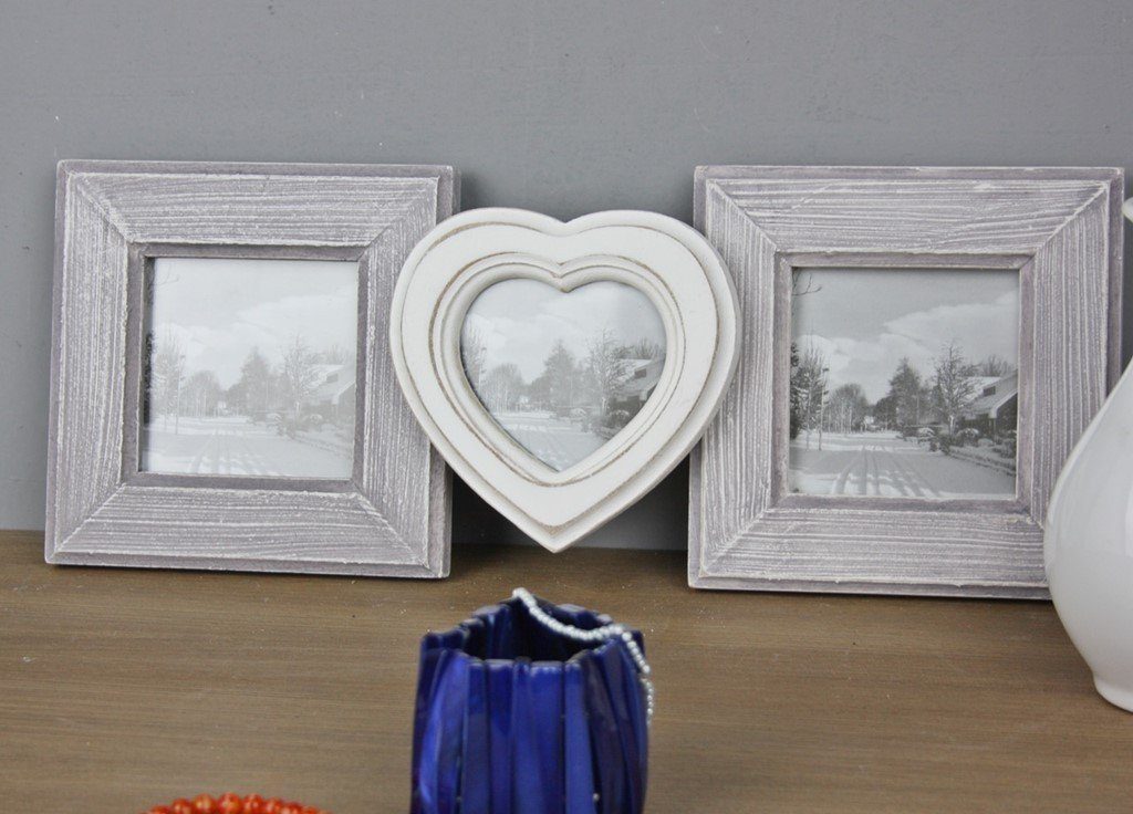 grau Herz Holz, Rahmen 3 30x16x3 3er weiß/grau Bilderrahmen Bilder, Bilderrahmen elbmöbel weiß cm HERZ Hochzeitsrahmen: für 3er Vintage