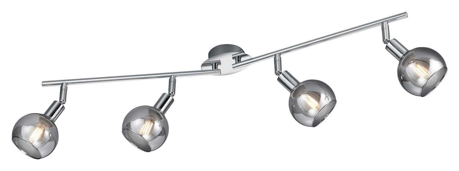 Reality Leuchten Deckenstrahler BREST, Glas, Metall, Breite 85 cm, 4-flammig, ohne Leuchtmittel, Chromfarben, Rauchfarben