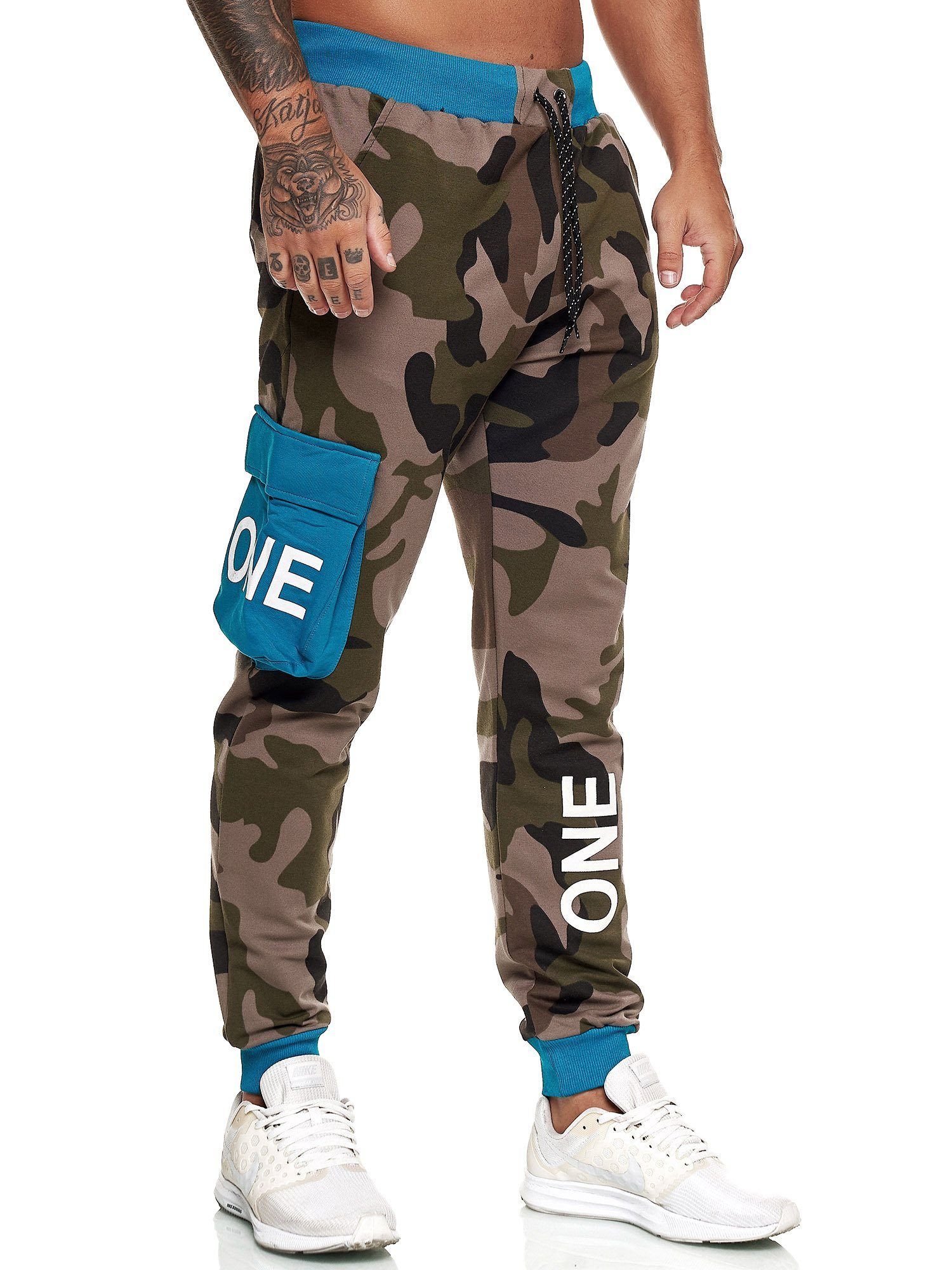 (Sporthose Camo-Blau OneRedox Sweatpants, JG-13103 1-tlg) Fitness Trainingshose Freizeit Casual Jogginghose