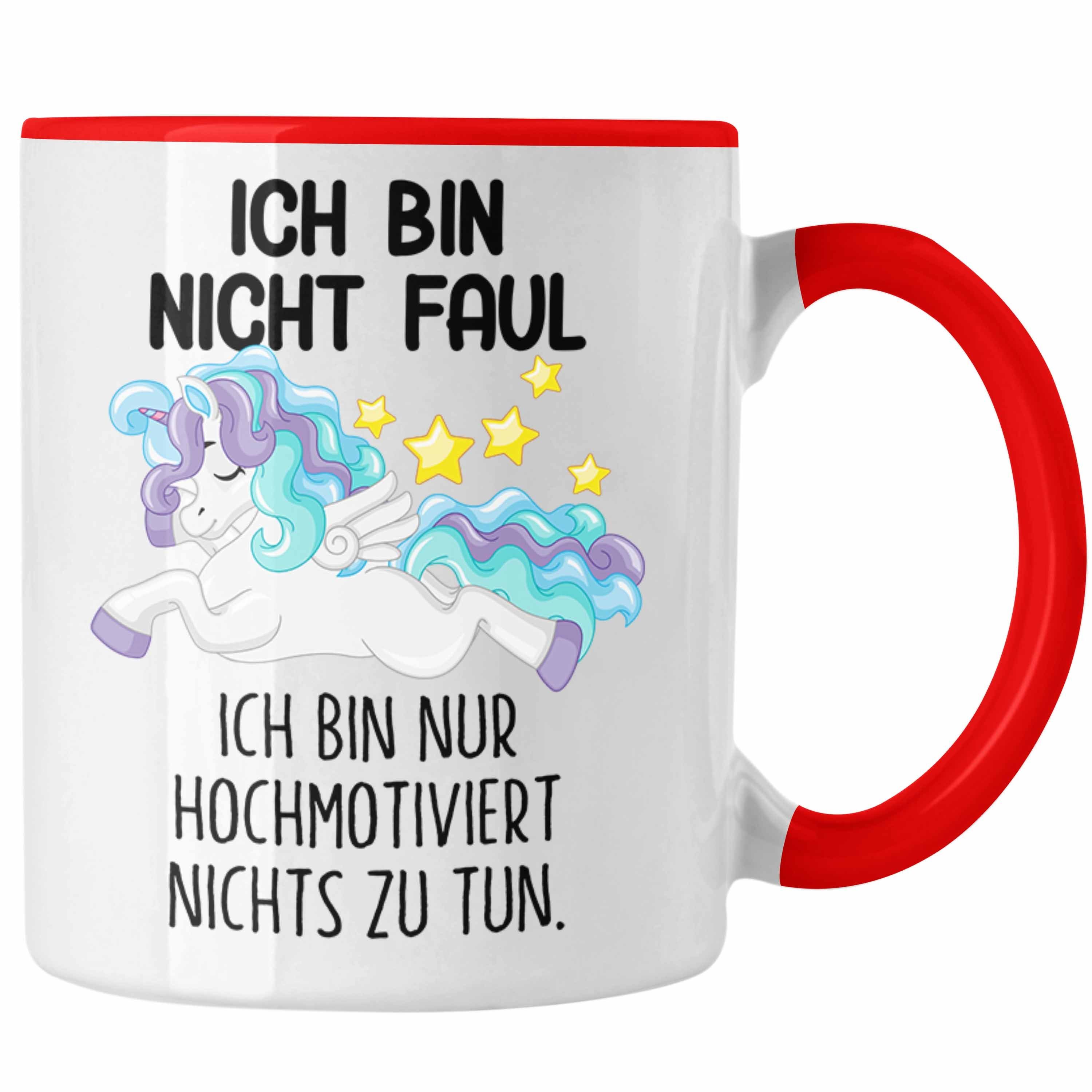 Trendation Tasse Trendation - Lustige Ich Bin Nicht Faul Tasse Mit Spruch Einhorn Kaffeetasse Geschenk Mama Freundin Kollegin Geschenkidee Arbeit Frauen Rot