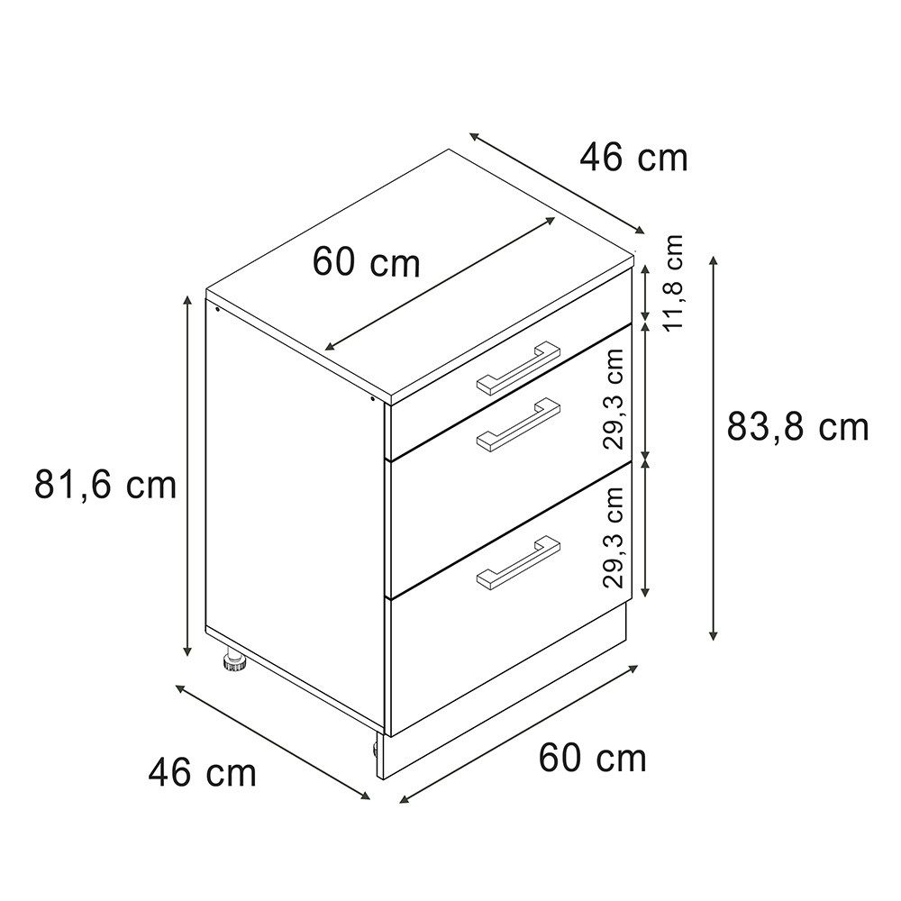 Vicco Kommode Rion, Anthrazit Landhaus/Weiß, 60 x 46 cm ohne Schräge mit 3 Schu...