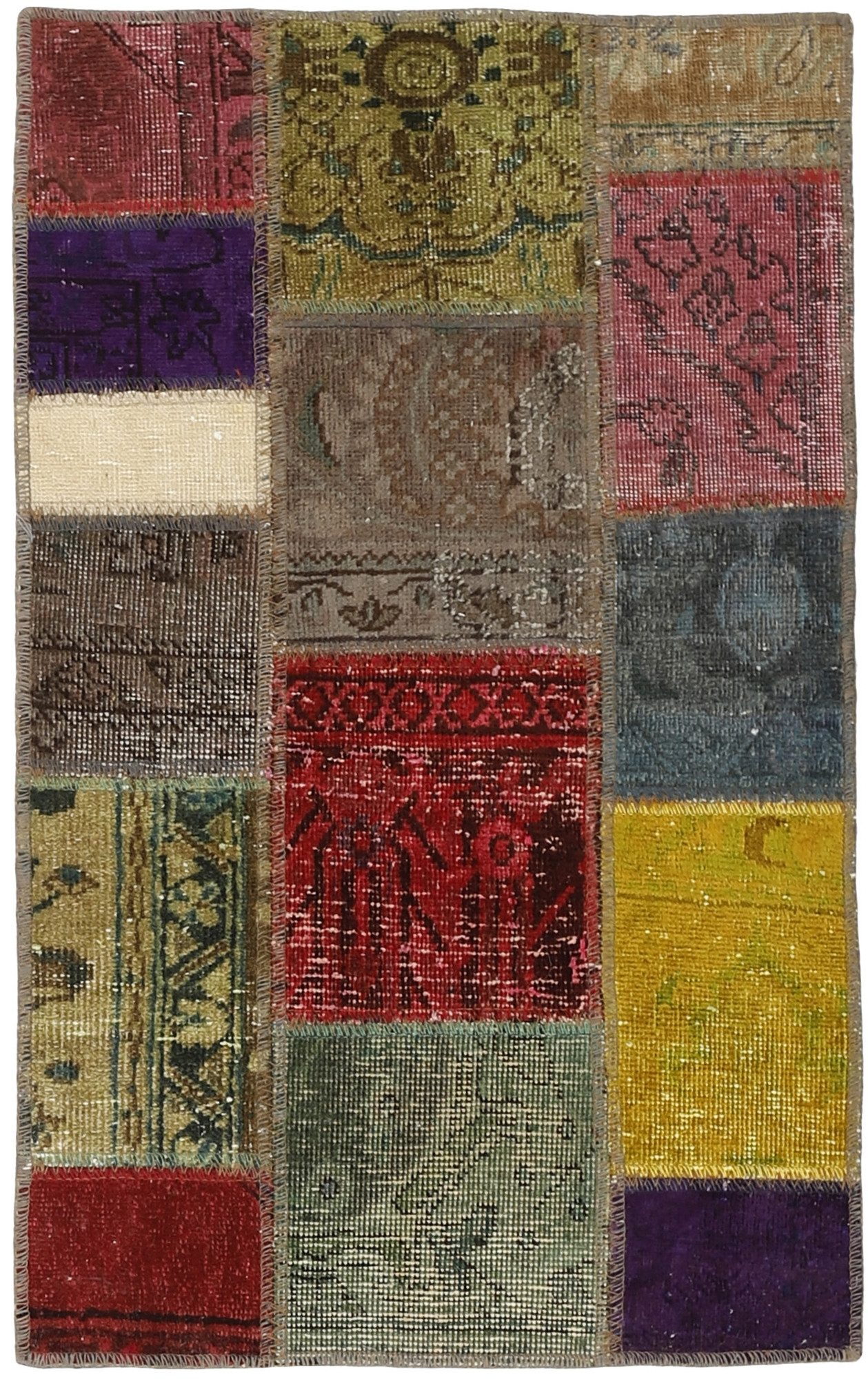 Wohnando Teppich MY-RUG Vintage Patch Work Floral & Ornamentiert 90x60cm, Rechteckig, Höhe: 10 mm, Handgeknüpfter Teppich,Handgesponnene Wolle, mit Naturfarben gegärbt