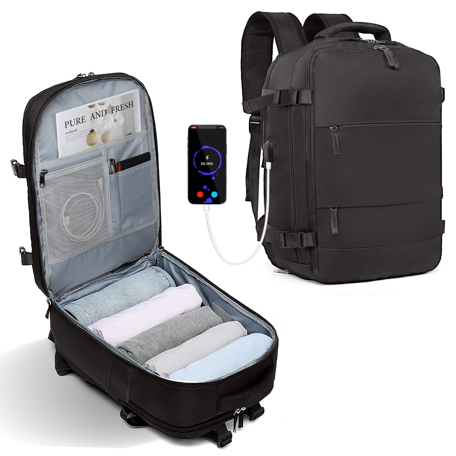 TAN.TOMI Reiserucksack Handgepäck Rucksack 25L 43x30x20 Flugzeug Businese Cabin Bag (Damen Reiserucksack Mehrtaschiges Design), Laptoptasche Passend mit Schuhfach