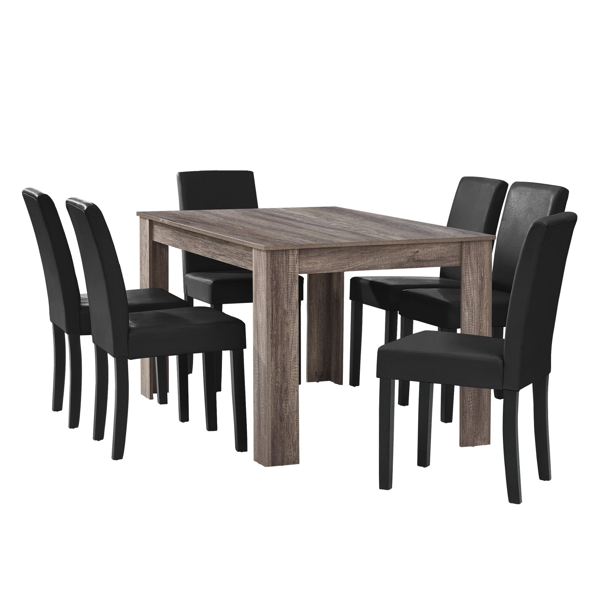 en.casa Essgruppe, (7-tlg., Esstisch mit 6 Stühlen), »Forssa« 140x90cm Küch günstig online kaufen