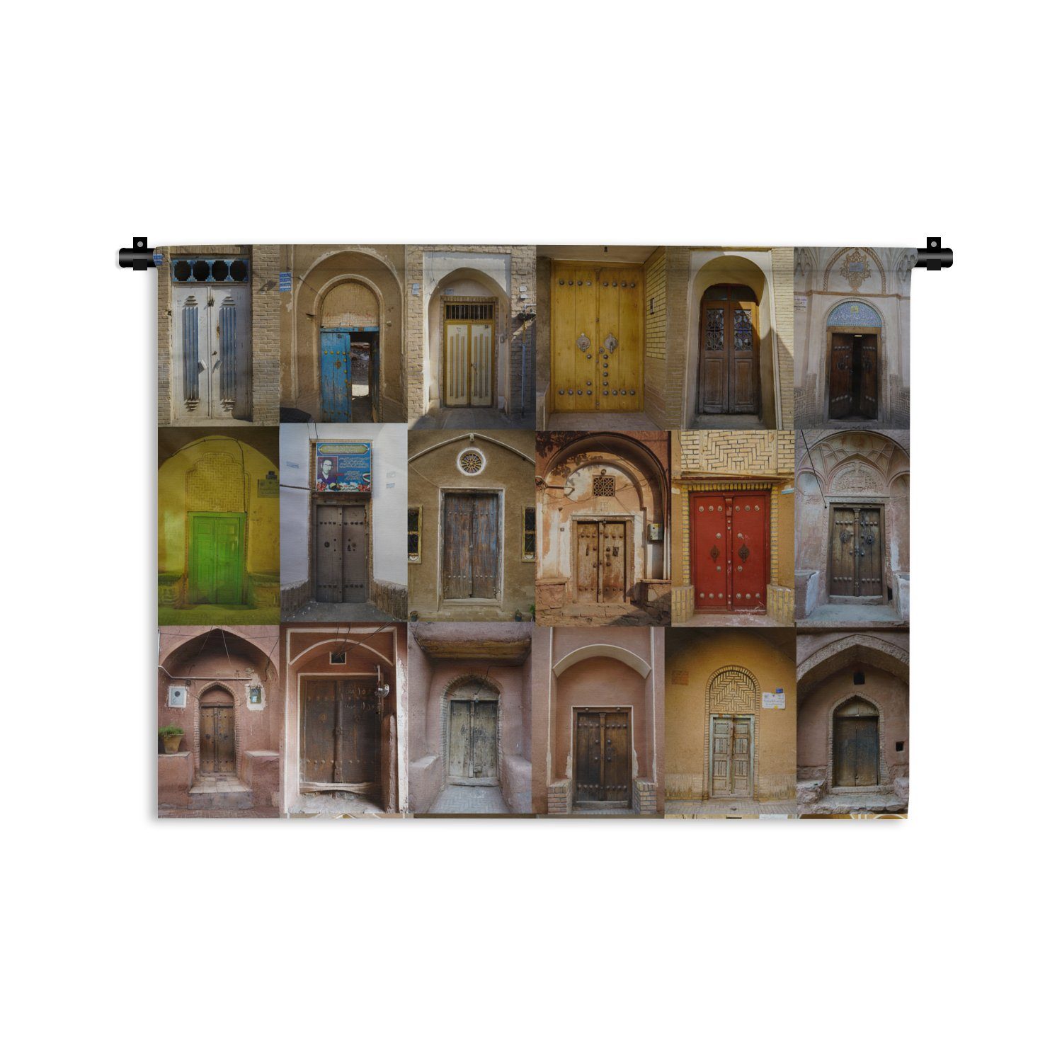 MuchoWow Wanddekoobjekt Türen - Farbenfroh - Architektur - Collage - Vintage, Wanddeko für Wohnzimmer, Schlafzimmer, Kleid, Wandbehang, Kinderzimmer