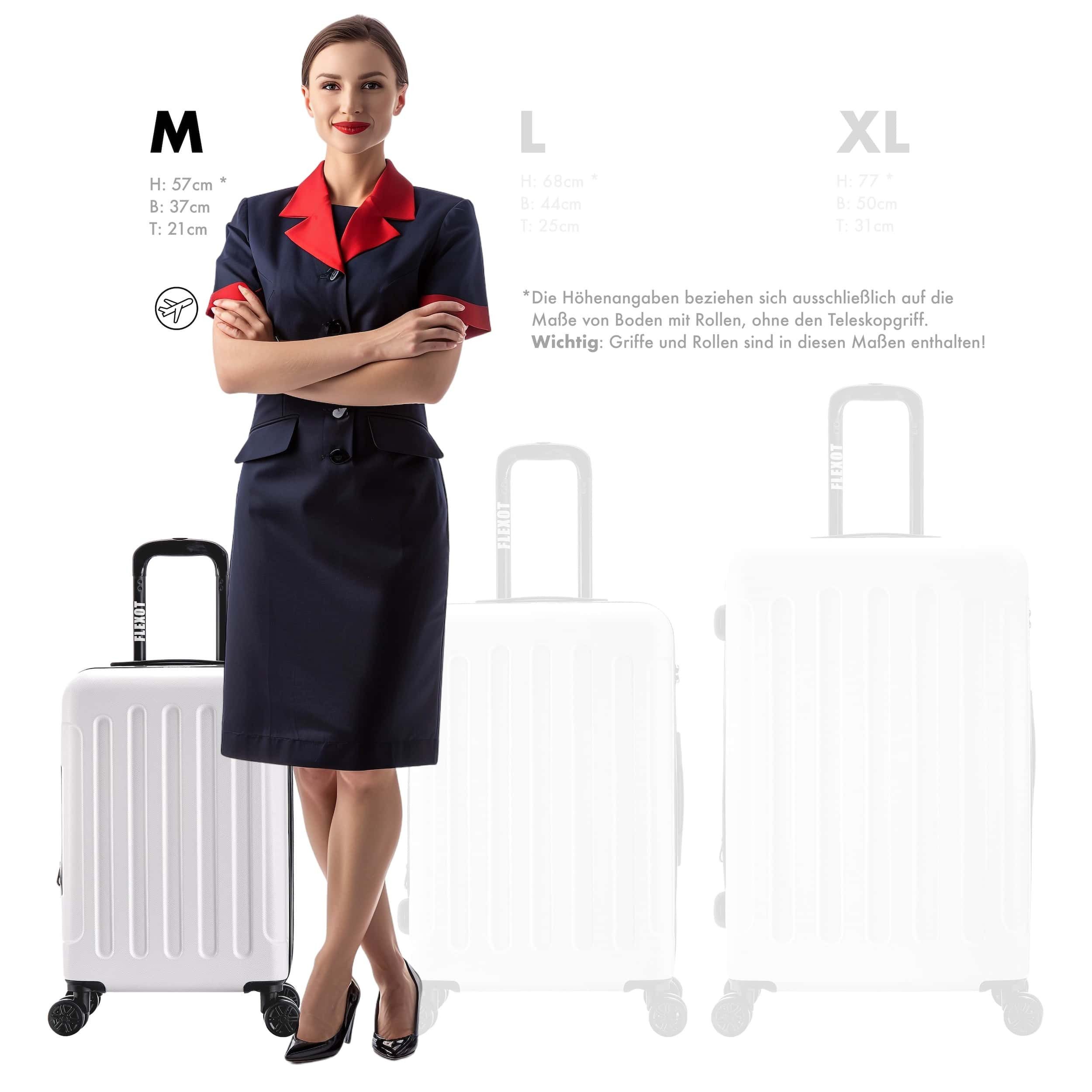 Flexot Hartschalen-Trolley F-3045 (Gr. M, L, XL) – Kofferset – ABS-Hartschale, 4 Rollen, Robuster und moderner Koffer mit vier 360° Rollen und Zahlenschloss