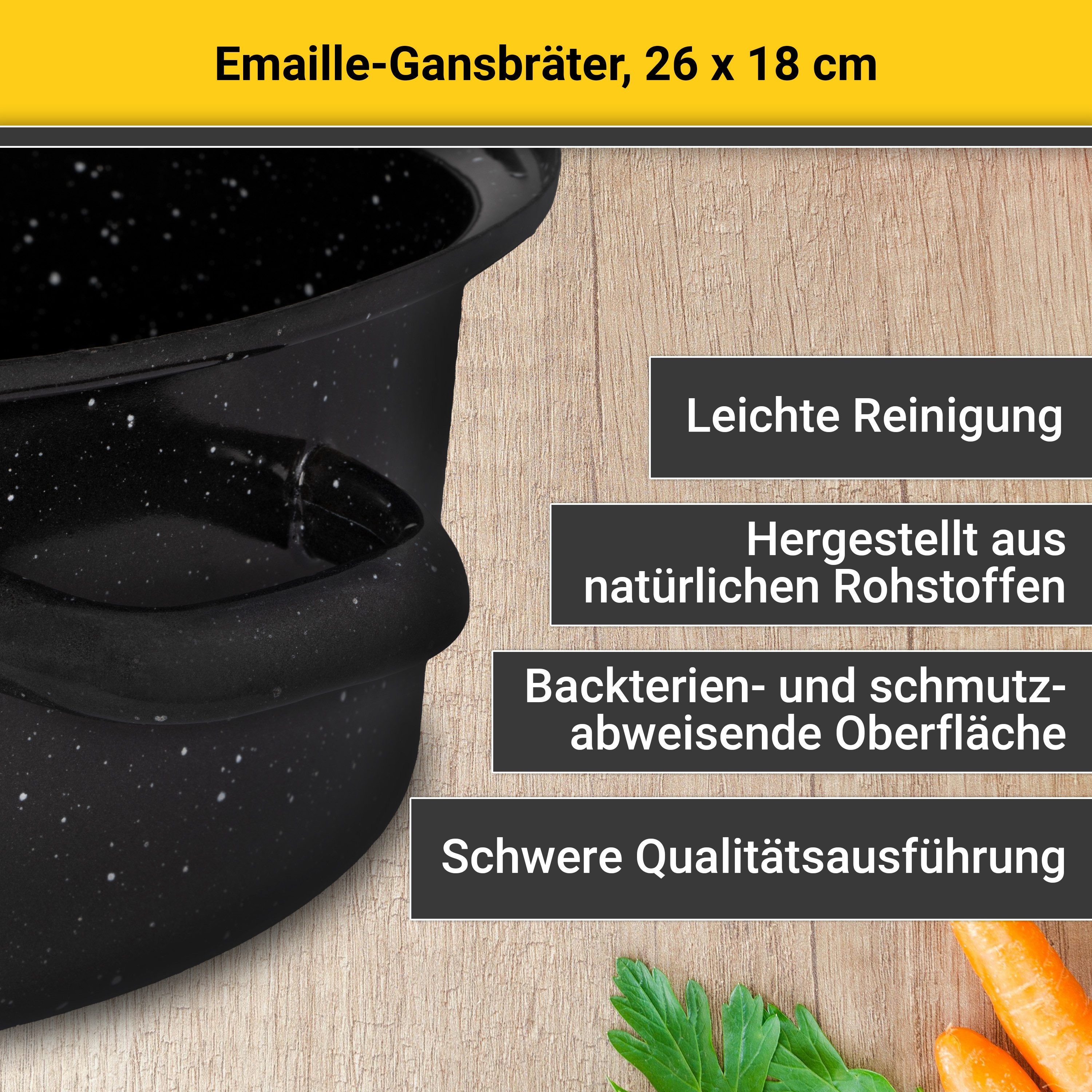 Krüger Bräter Emaille Gansbräter, gesprenkelt mit Tropfdeckel, 26 x 18 x 7,5 cm, Emaille (1-tlg), für Induktions-Kochfelder geeignet