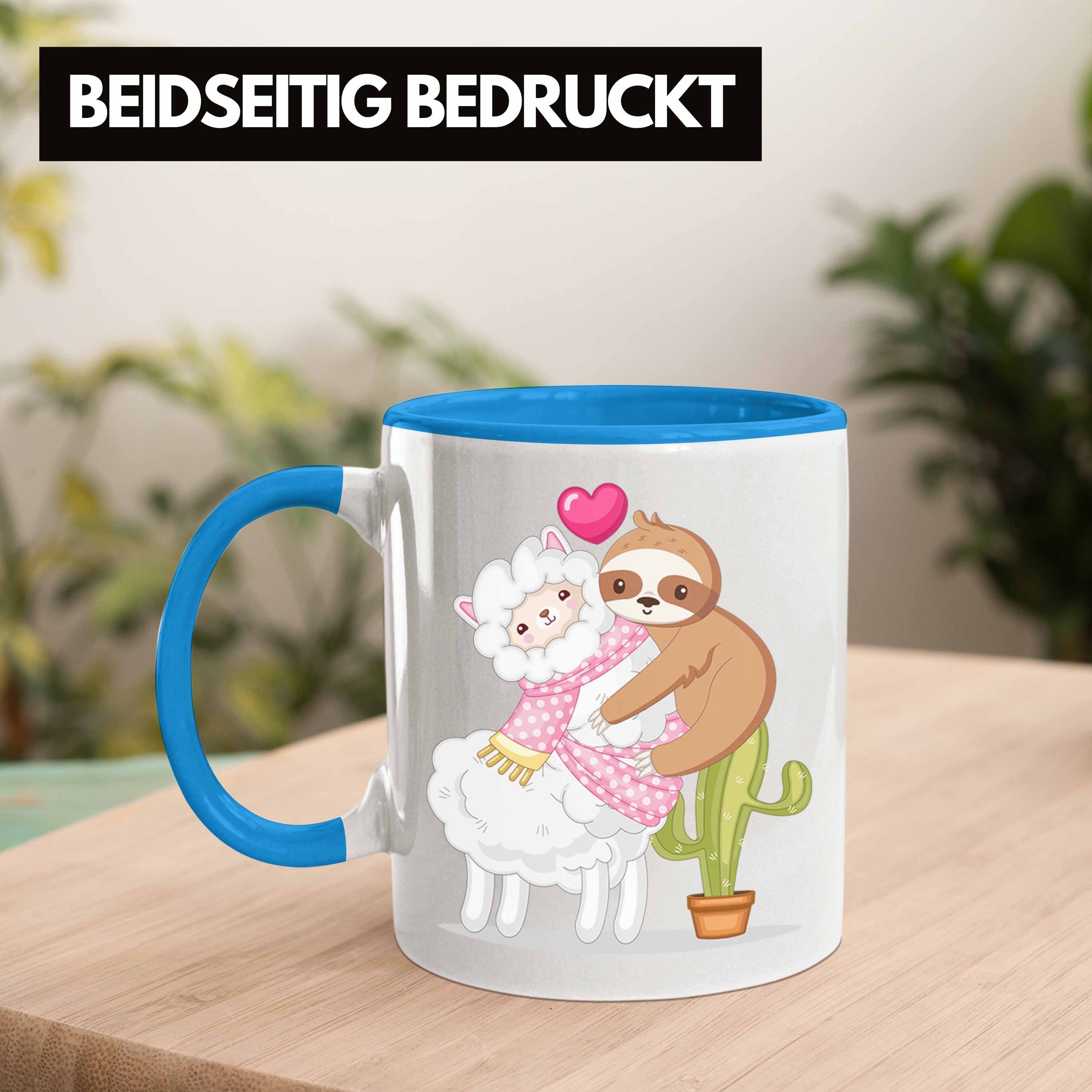 Faultier Blau Trendation Niedliche Grafik Tasse Alpaka Valentinstag Geschenk Tasse Freundin