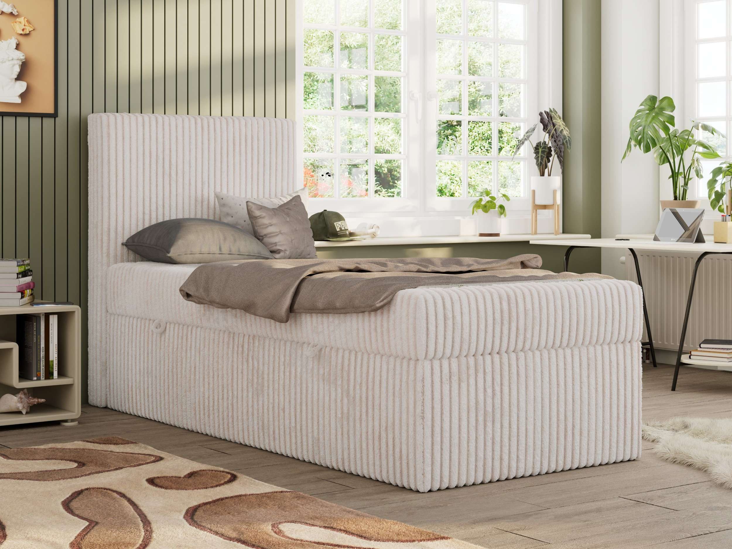 MKS MÖBEL Jugendbett TILIO (Set, T30 Schaum, 7 Härtezonen), Jugendbett 90x200, Stauraum, hohe Kopfteil, Multipocket-Matratze