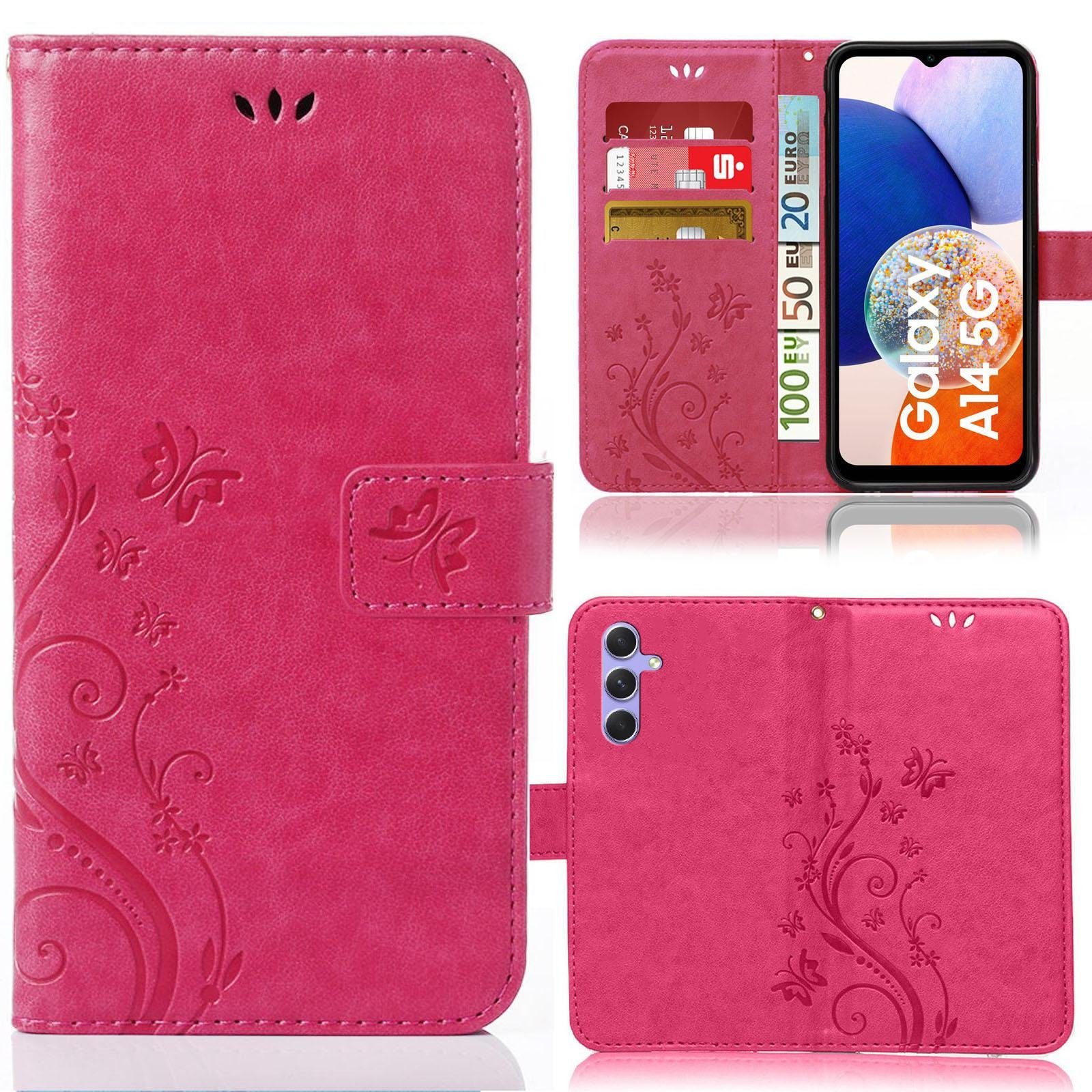 Numerva Handyhülle Bookstyle Flower für Samsung Galaxy A14 / A14 5G, Handy Tasche Schutzhülle Klapphülle Flip Cover mit Blumenmuster