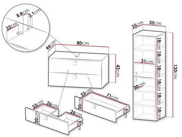 MIRJAN24 Badmöbel-Set Gariano III, (3er-Set, mit Siphon, Waschbecken, Badezimmerschrank, Waschbeckenschrank), Griffe in der Farbe Gold