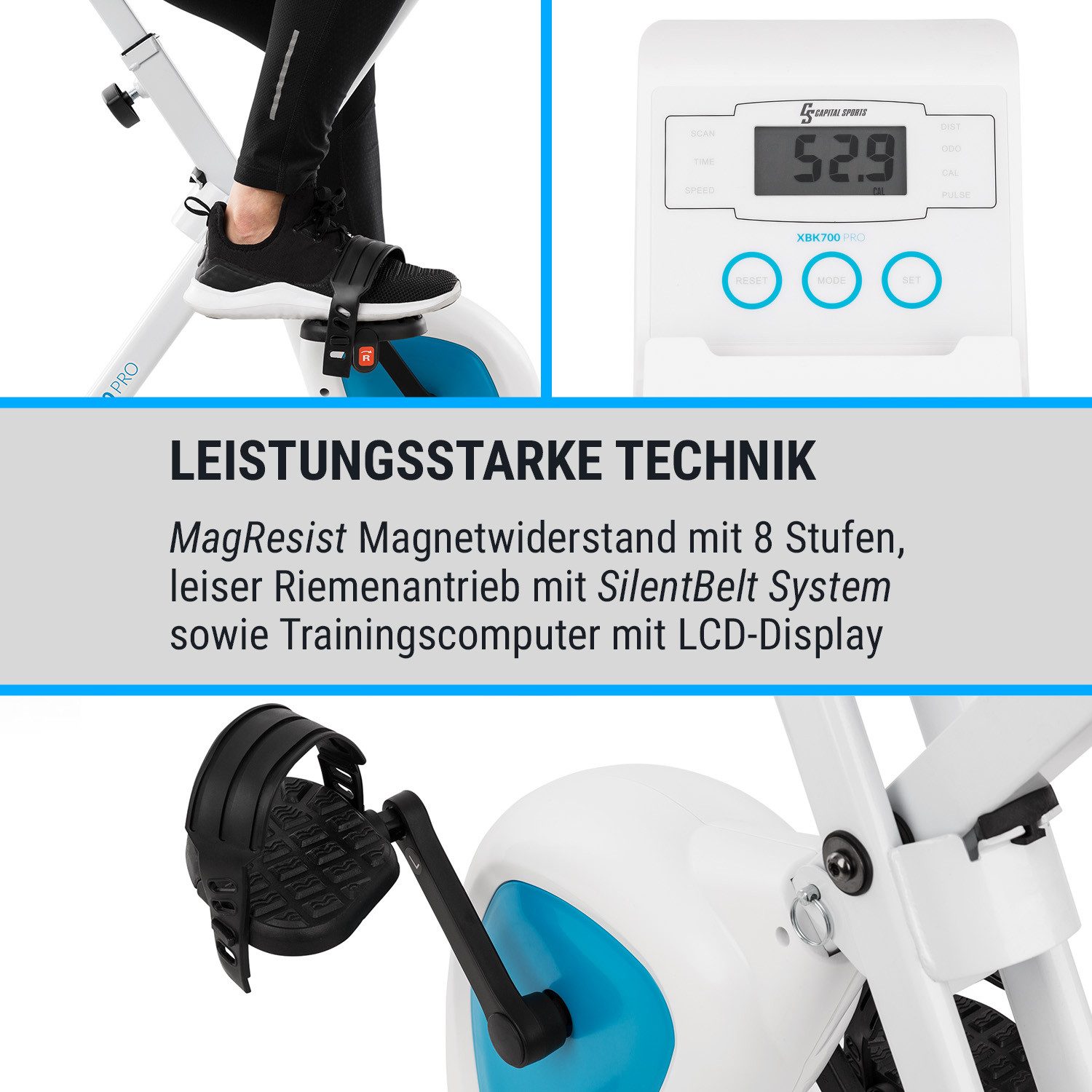Capital Sports Heimtrainer Azura Air Heimtrainer, Standfahrrad Heimtrainer Hometrainer Fahrrad klappbar Cardio Fitness