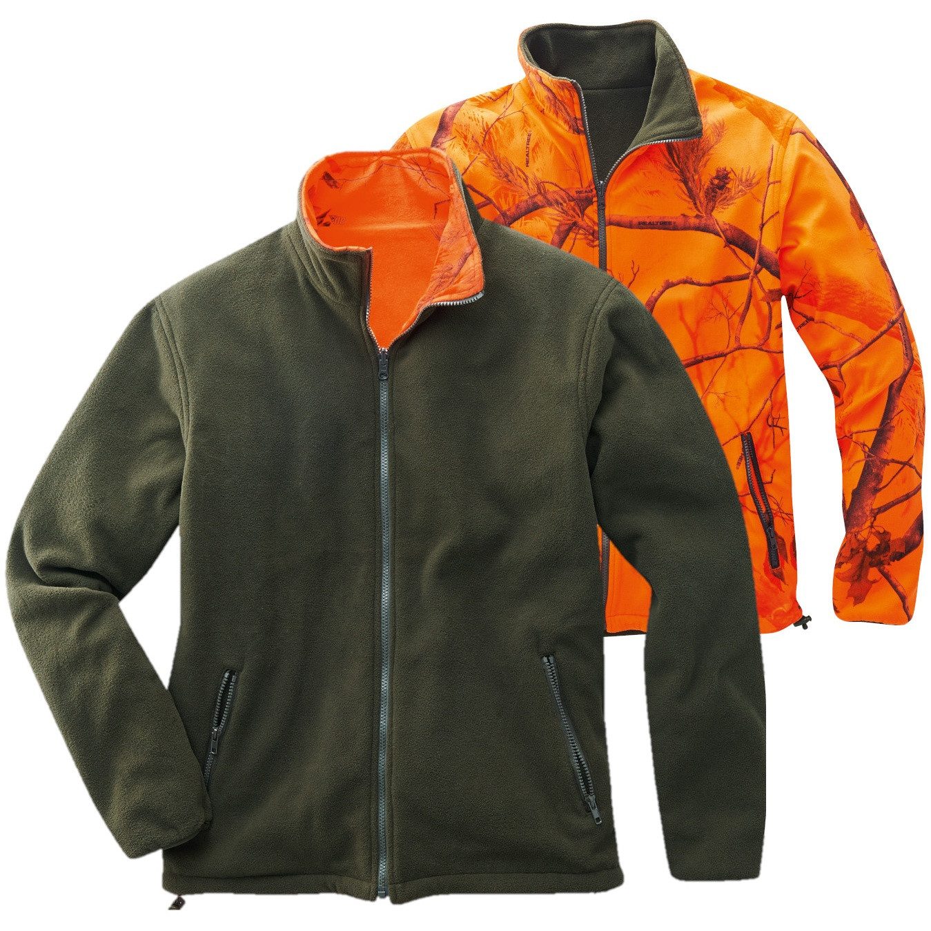Elutex Outdoorjacke Wende-Fleecejacke Jagdjacke Winterjacke orange oliv warm von Oefele