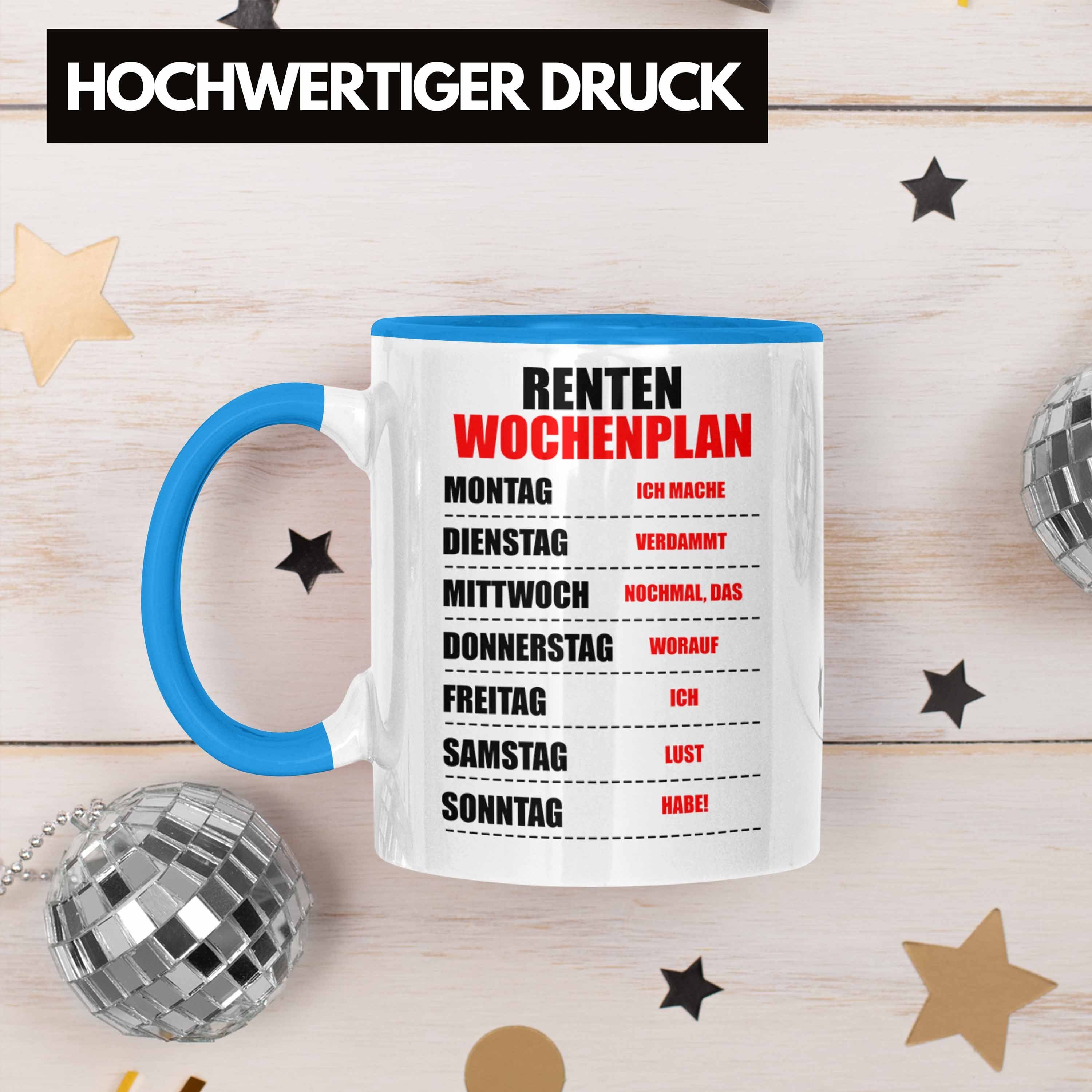 Trendation Renter Geschenk Lustig Blau Rente Abschied - Spruch Frau Renteneintritt Ruhestand Trendation Tasse für Tasse Mann Rentnerin