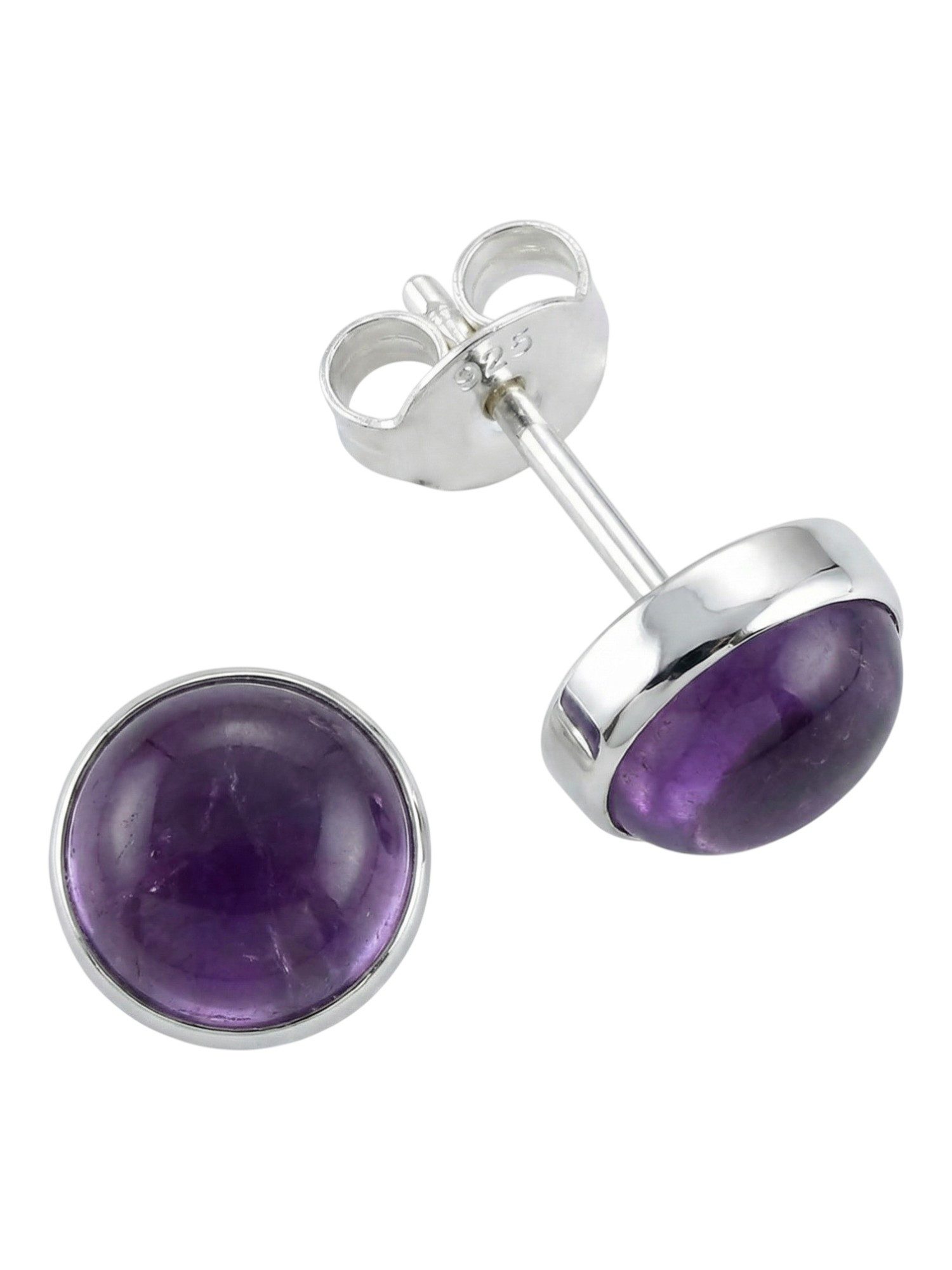 mantraroma Paar Ohrstecker SAMA rund medium aus 925 Silber mit Amethyst (Paar, Paar Ohrringe mit Schmuckbeutel), 925 Sterling Silber Ohrringe für Damen