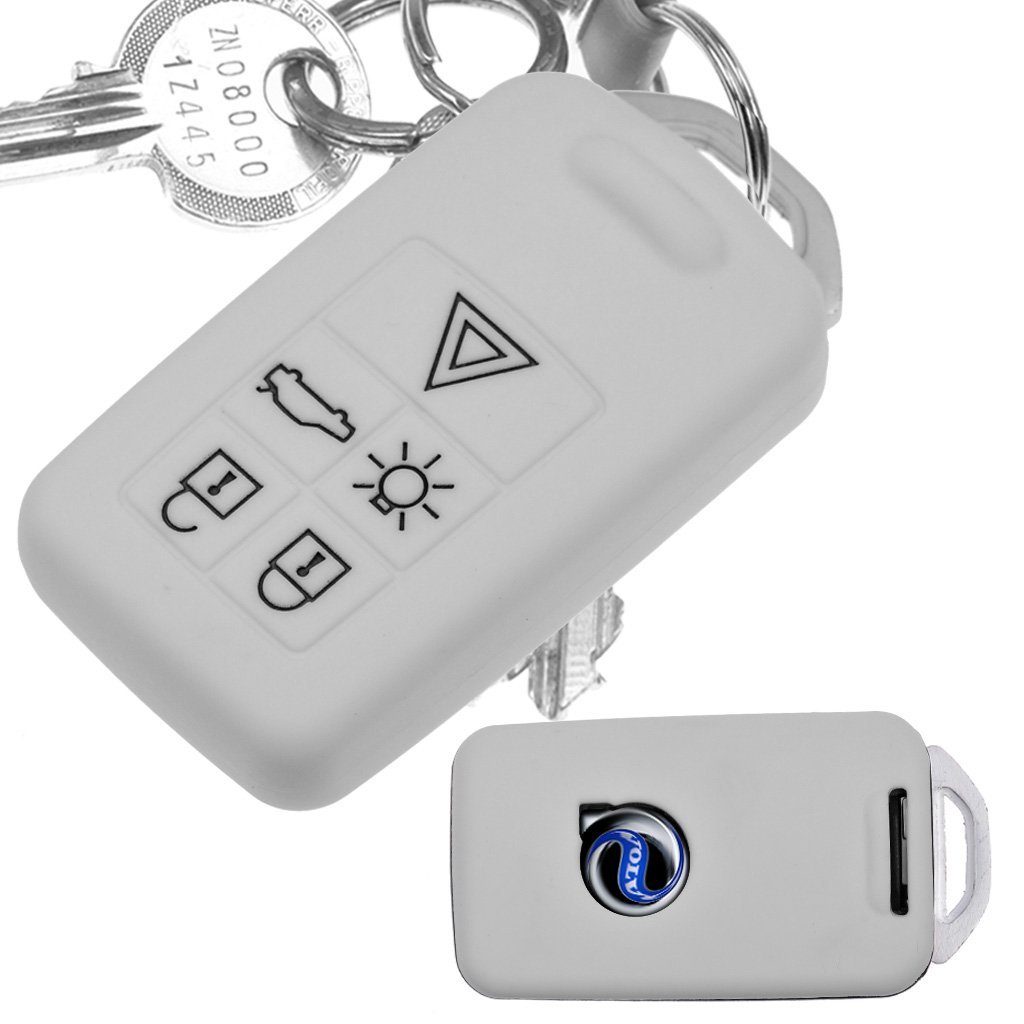 mt-key Schlüsseltasche Autoschlüssel Softcase Silikon Schutzhülle Weiß, für Volvo V40 S80 V870 XC70 XC60 S60 V60 5 Tasten KEYLESS SMARTKEY