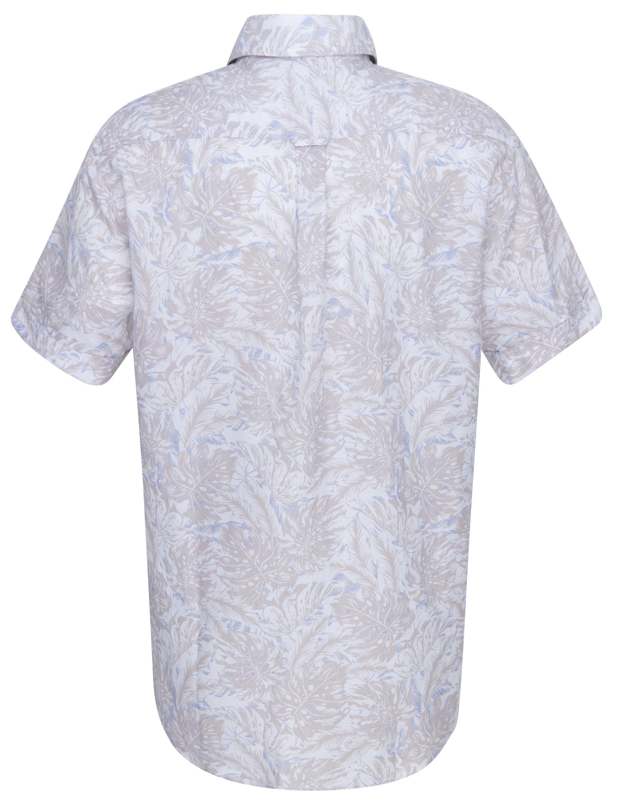 Eterna Klassische Bluse ETERNA floral REGULAR beige Kurzarm leinen SHIRT FIT Hemd UPCYCLING